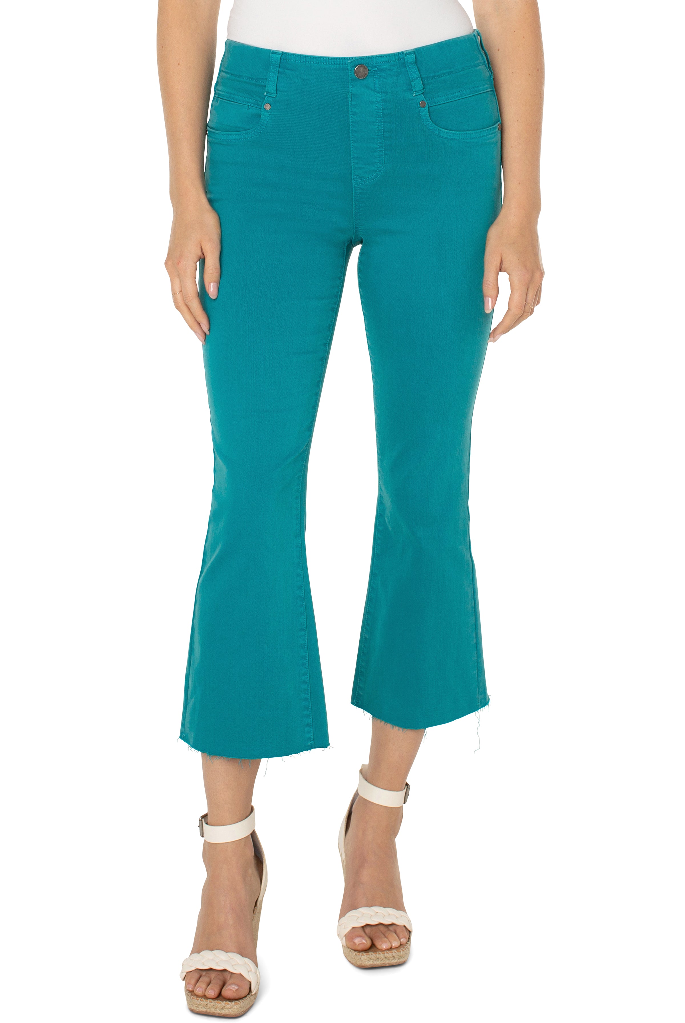 Liverpool Gia Glider Crop Flare With Back Kick Pleat 25.5in In Lake Blue-Bottoms-Liverpool-Deja Nu Boutique, Women's Fashion Boutique in Lampasas, Texas