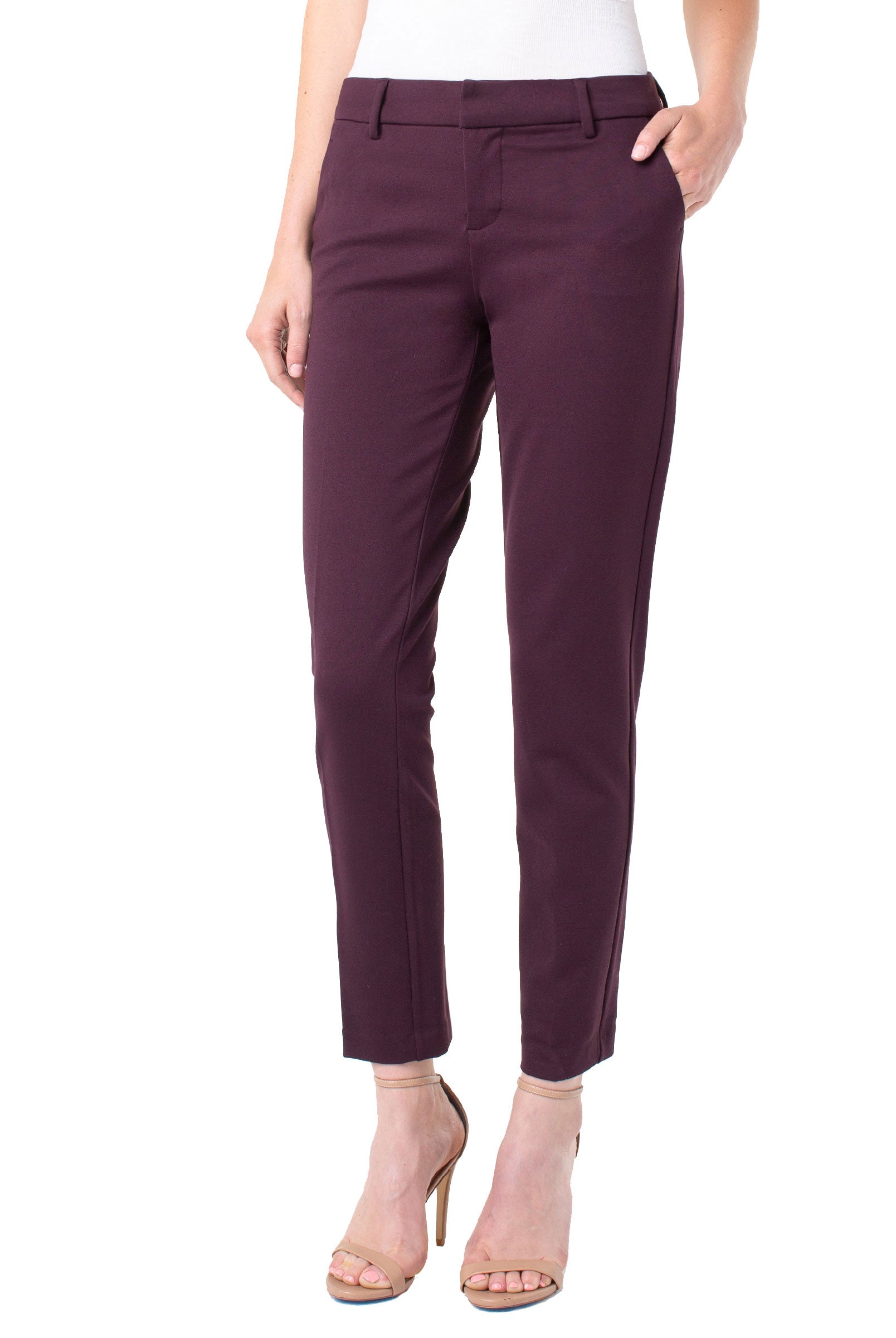 Liverpool Kelsey Knit Trouser In Aubergine-Bottoms-Liverpool-Deja Nu Boutique, Women's Fashion Boutique in Lampasas, Texas
