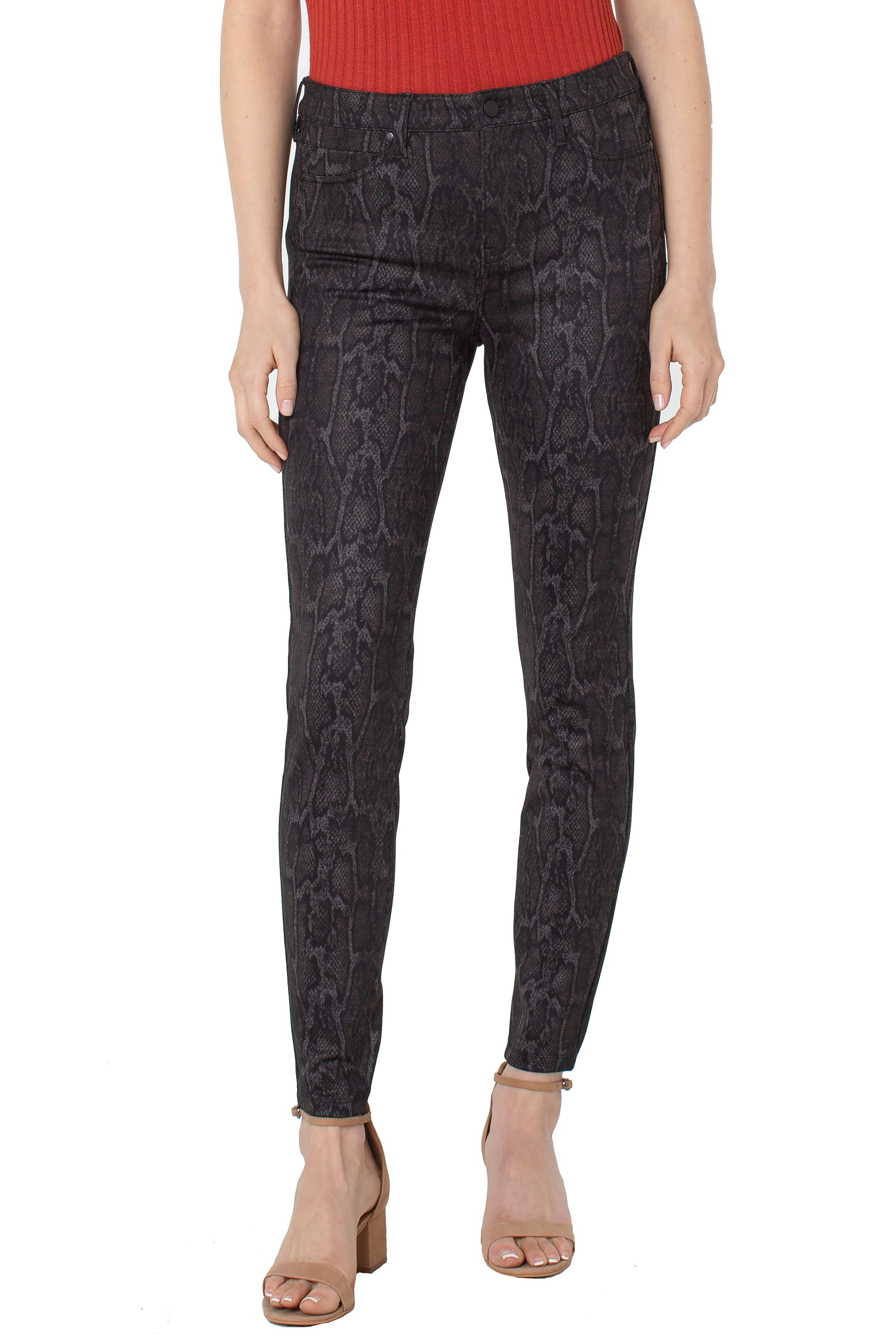 Liverpool Madonna Black Brown Snake Print Ponte Skinny Leggings 29 Ins.-Bottoms-Liverpool-Deja Nu Boutique, Women's Fashion Boutique in Lampasas, Texas