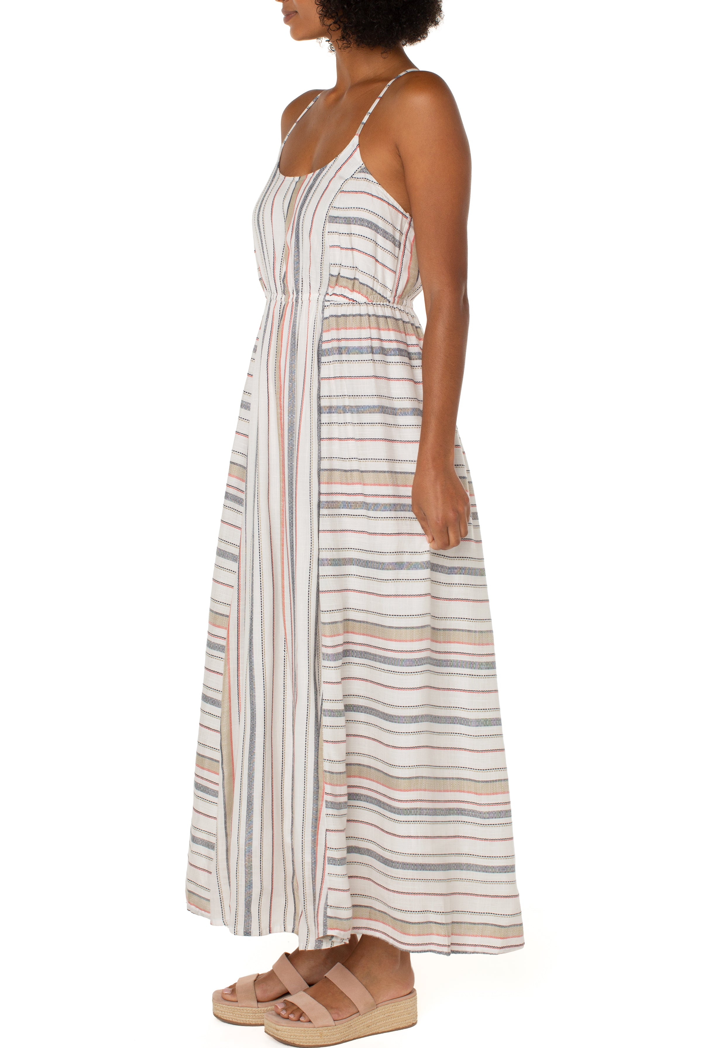 Liverpool Maxi Dress With Back Smocking Detail In Stripe Cross Back-Maxi Dresses-Liverpool-Deja Nu Boutique, Women's Fashion Boutique in Lampasas, Texas