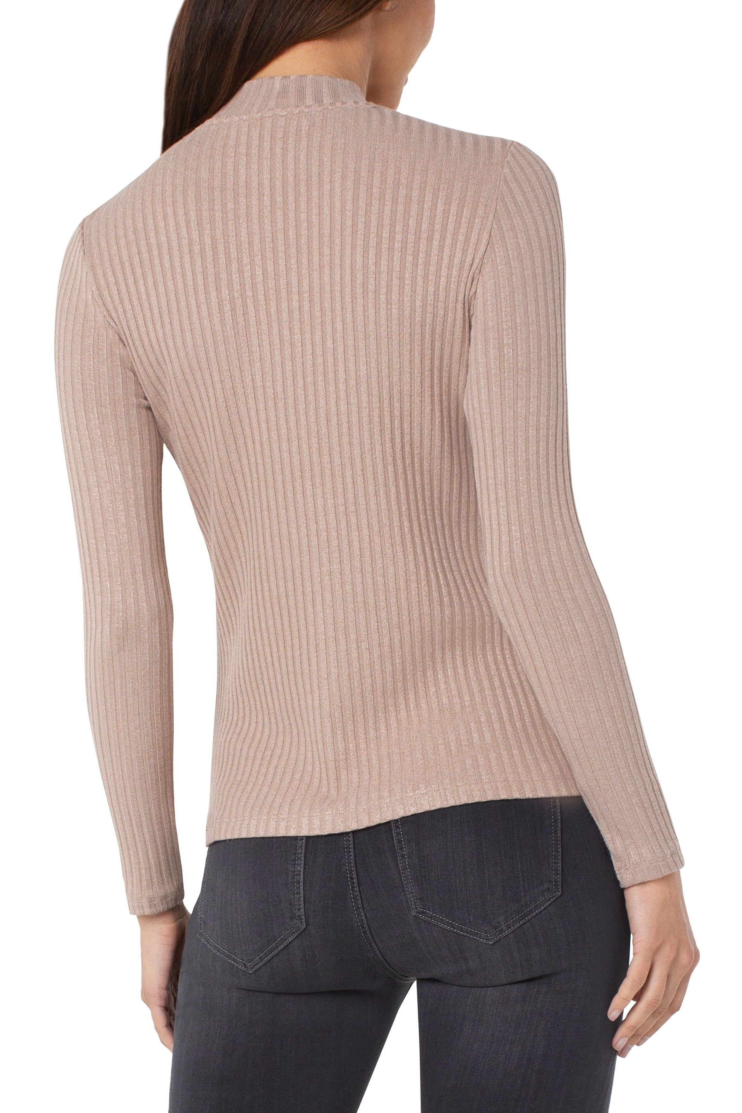 Liverpool Mock Neck Long Sleeve Tee In Sandstone Tan-Tops-Liverpool-Deja Nu Boutique, Women's Fashion Boutique in Lampasas, Texas