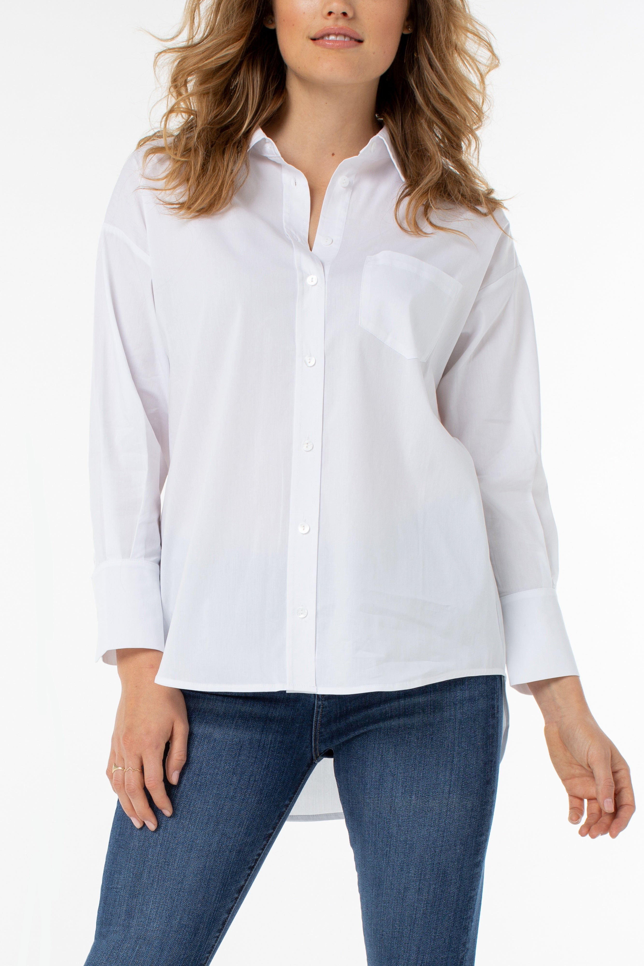 Liverpool Oversized Classic Button-Down Shirt In White-Tops-Liverpool-Deja Nu Boutique, Women's Fashion Boutique in Lampasas, Texas