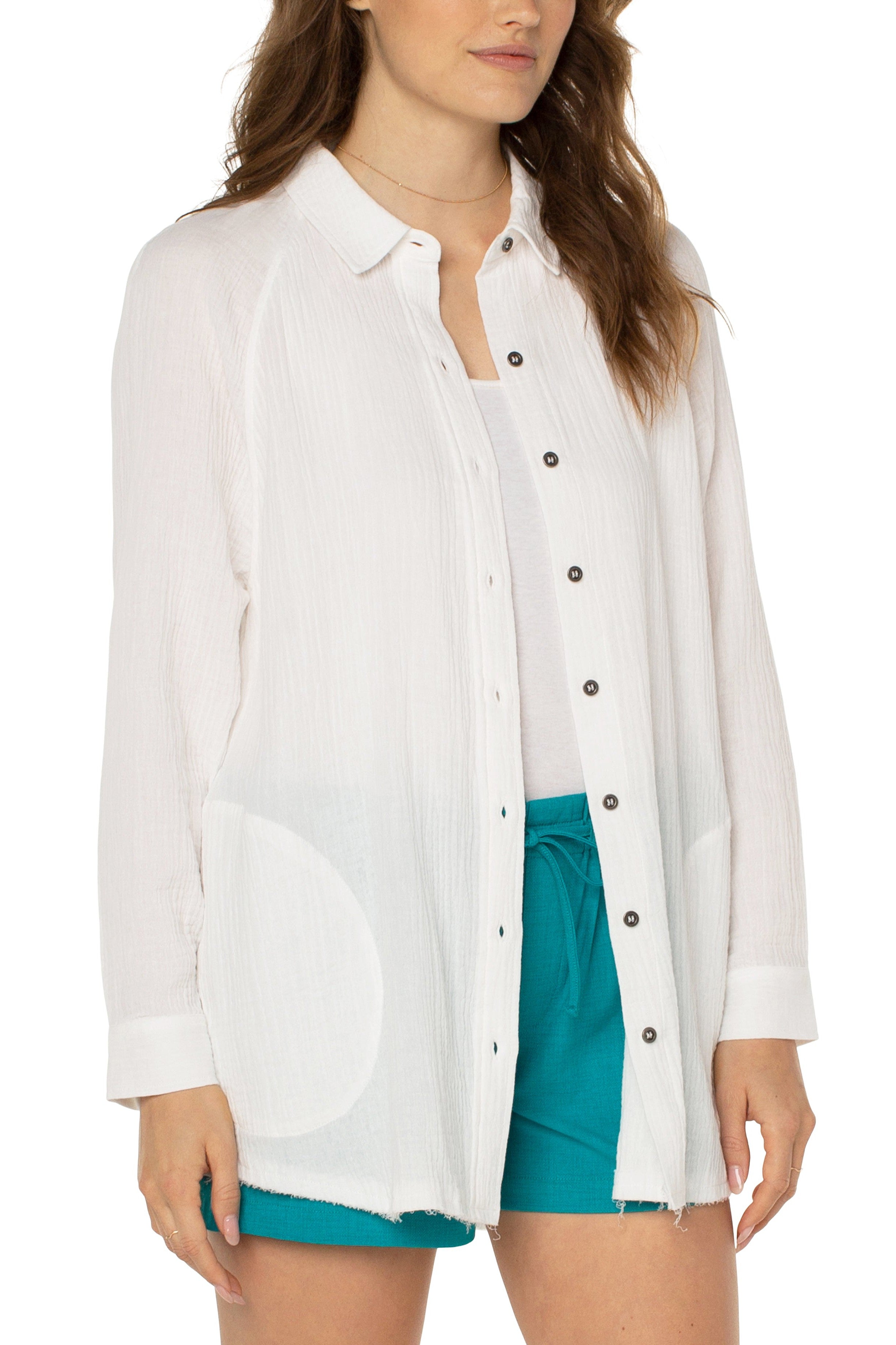 Liverpool Oversized Shirt Jacket In White-Jackets-Liverpool-Deja Nu Boutique, Women's Fashion Boutique in Lampasas, Texas