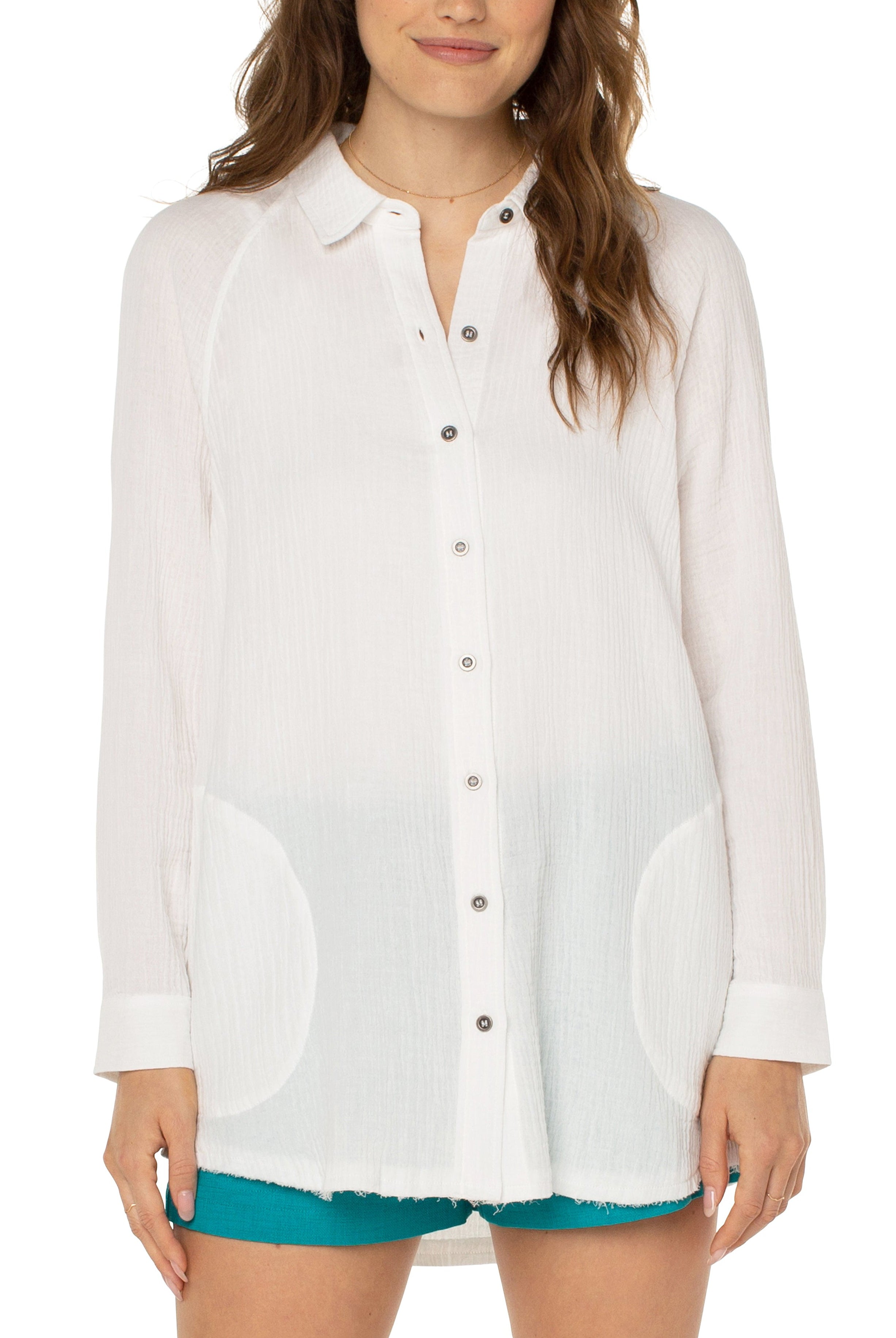 Liverpool Oversized Shirt Jacket In White-Jackets-Liverpool-Deja Nu Boutique, Women's Fashion Boutique in Lampasas, Texas