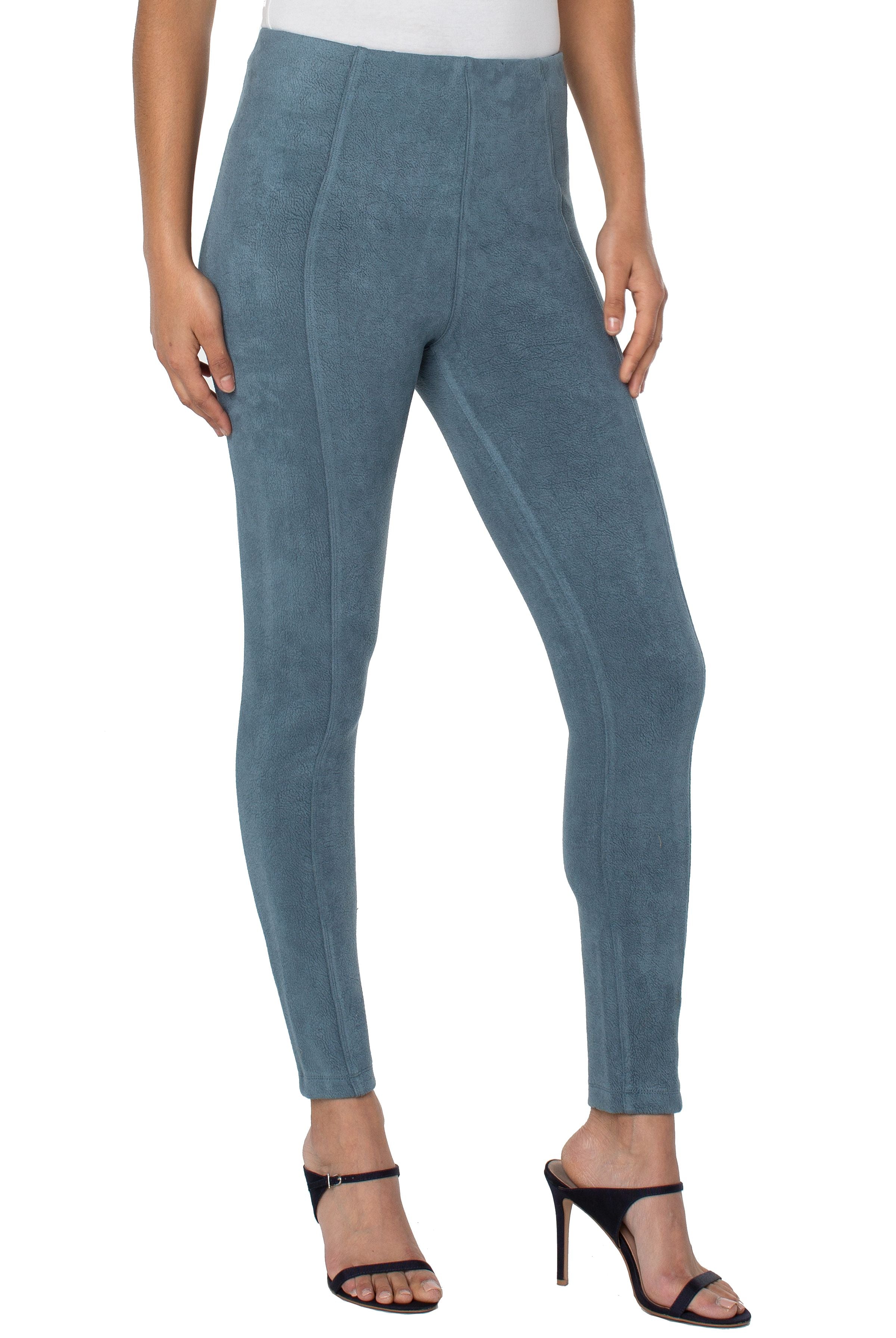 Liverpool Reese Faux Suede Ankle Legging 28 Inches In Slate Blue-Bottoms-Liverpool-Deja Nu Boutique, Women's Fashion Boutique in Lampasas, Texas