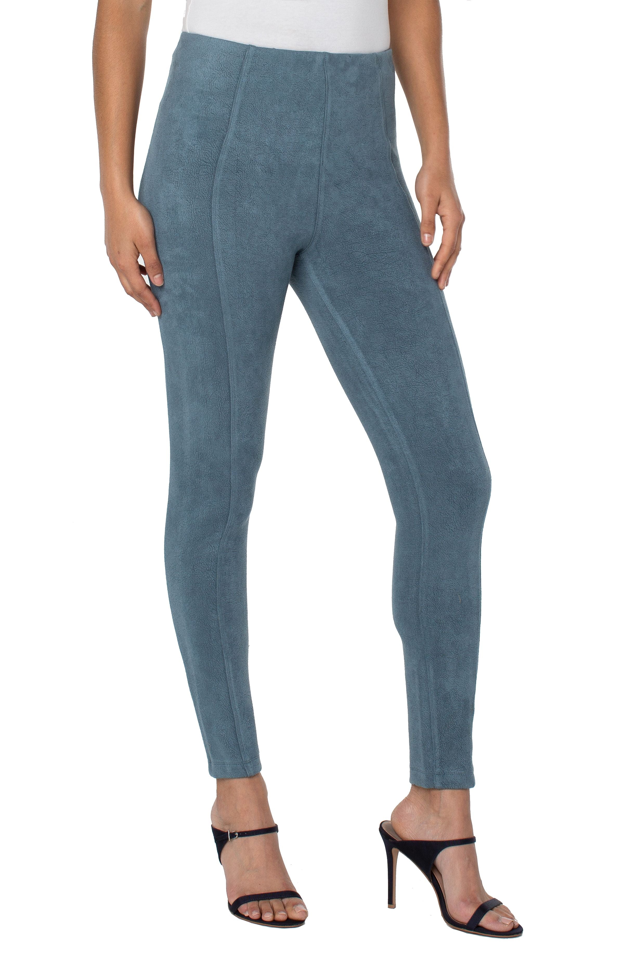 Liverpool Reese Faux Suede Ankle Legging 28 Inches In Slate Blue-Bottoms-Liverpool-Deja Nu Boutique, Women's Fashion Boutique in Lampasas, Texas