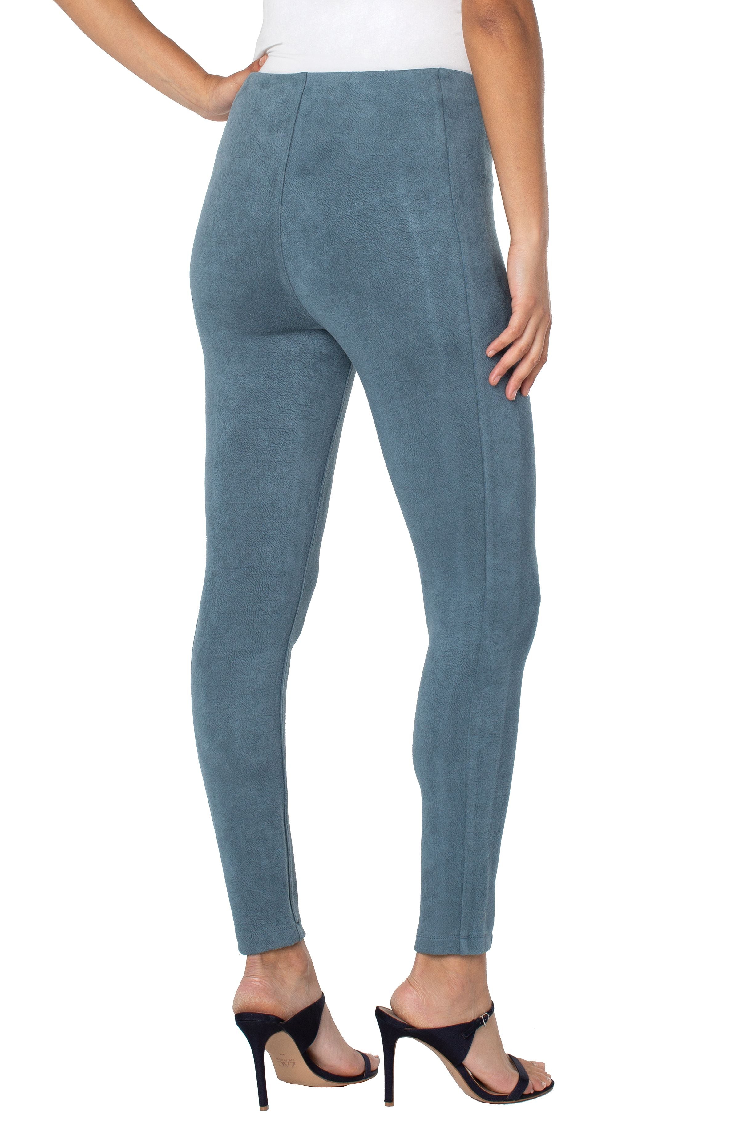 Liverpool Reese Faux Suede Ankle Legging 28 Inches In Slate Blue-Bottoms-Liverpool-Deja Nu Boutique, Women's Fashion Boutique in Lampasas, Texas