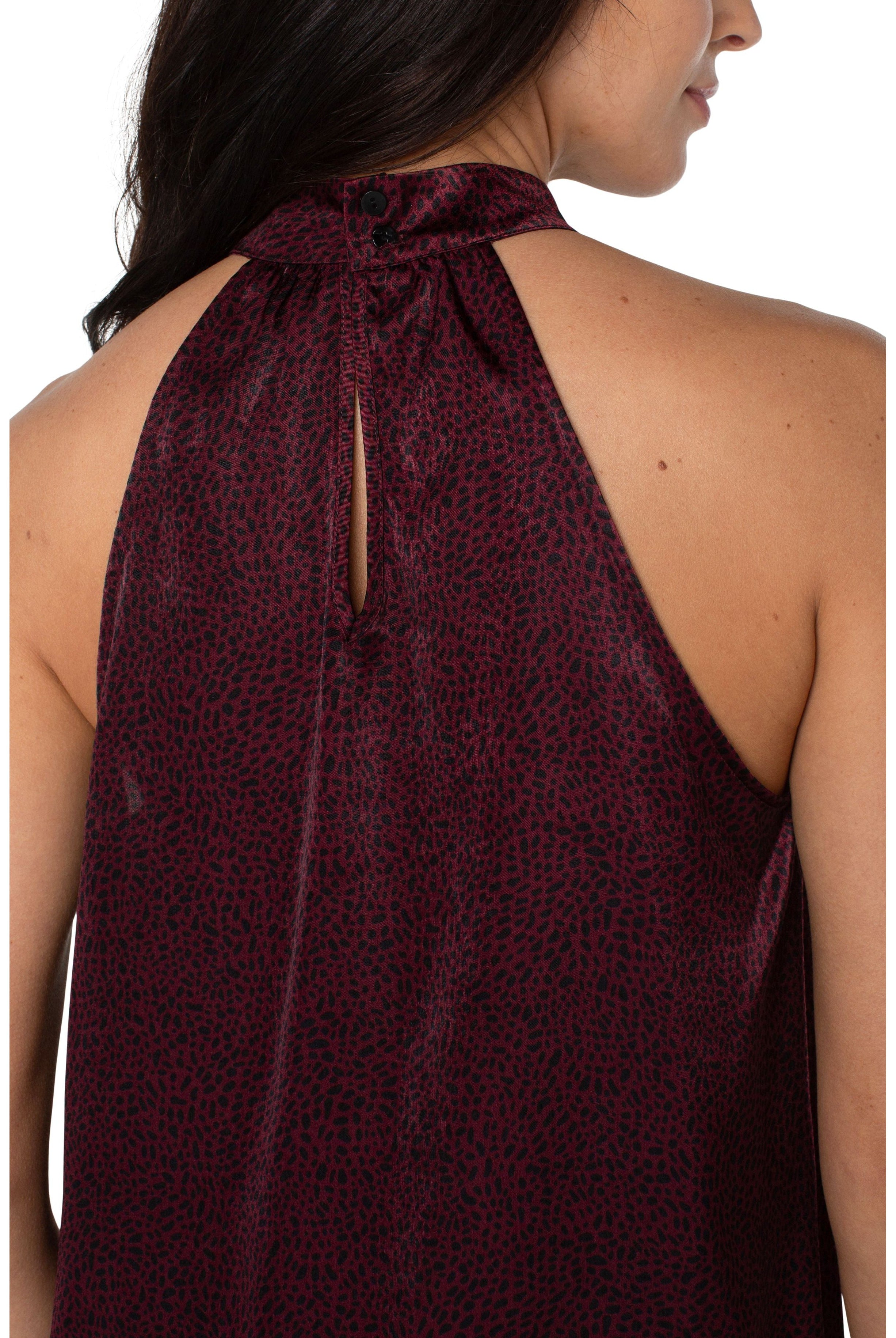 Liverpool Sleeveless Mock Neck Halter Top In Burgundy Leopard Print-Camis/Tanks-Liverpool-Deja Nu Boutique, Women's Fashion Boutique in Lampasas, Texas