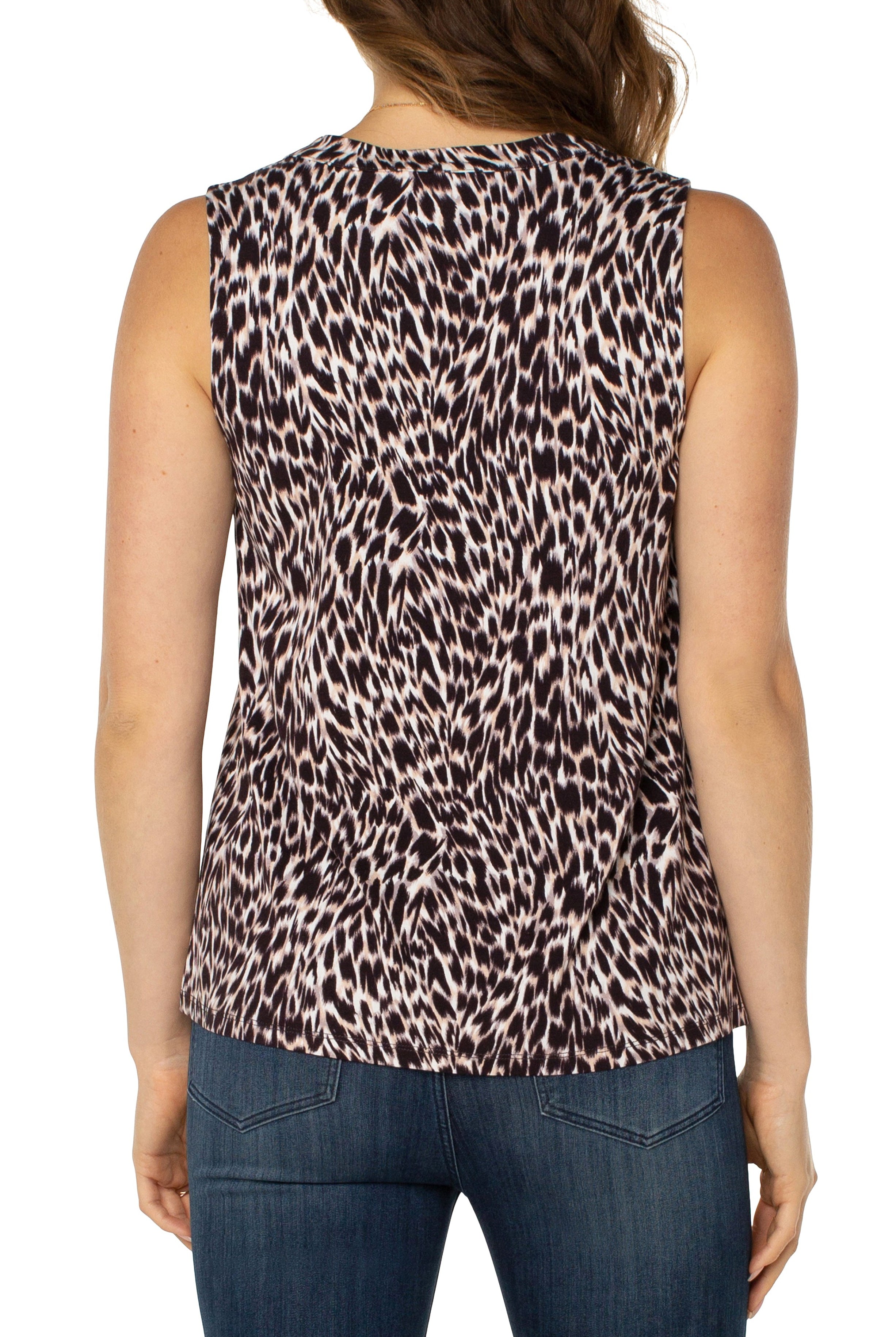 Liverpool Sleeveless V-Neck Top With Tucks In Animal Print-Camis/Tanks-Liverpool-Deja Nu Boutique, Women's Fashion Boutique in Lampasas, Texas