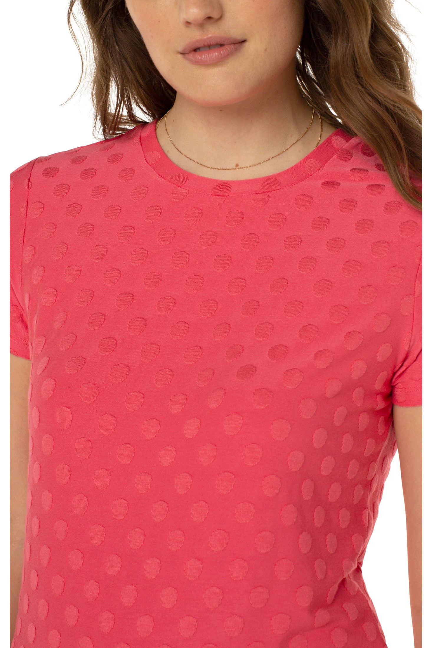 Liverpool Slim Fit Crew Neck Knit Tee In Watermelon Sugar-Short Sleeves-Liverpool-Deja Nu Boutique, Women's Fashion Boutique in Lampasas, Texas