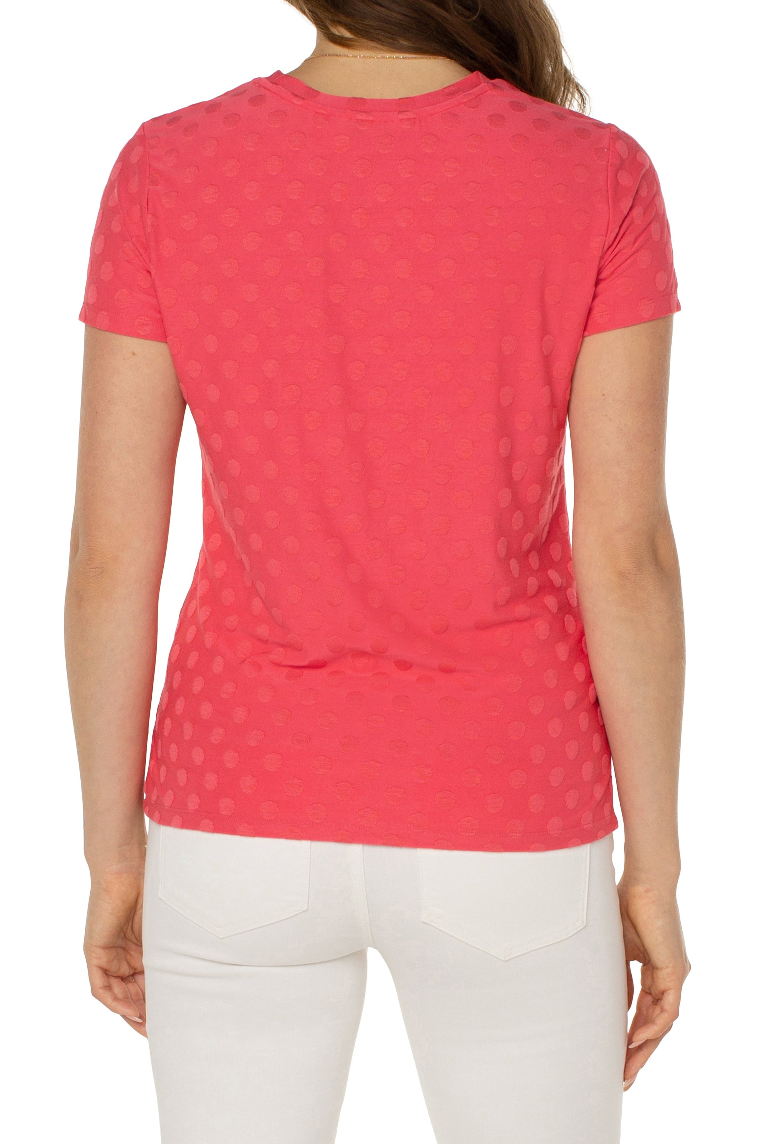 Liverpool Slim Fit Crew Neck Knit Tee In Watermelon Sugar-Short Sleeves-Liverpool-Deja Nu Boutique, Women's Fashion Boutique in Lampasas, Texas