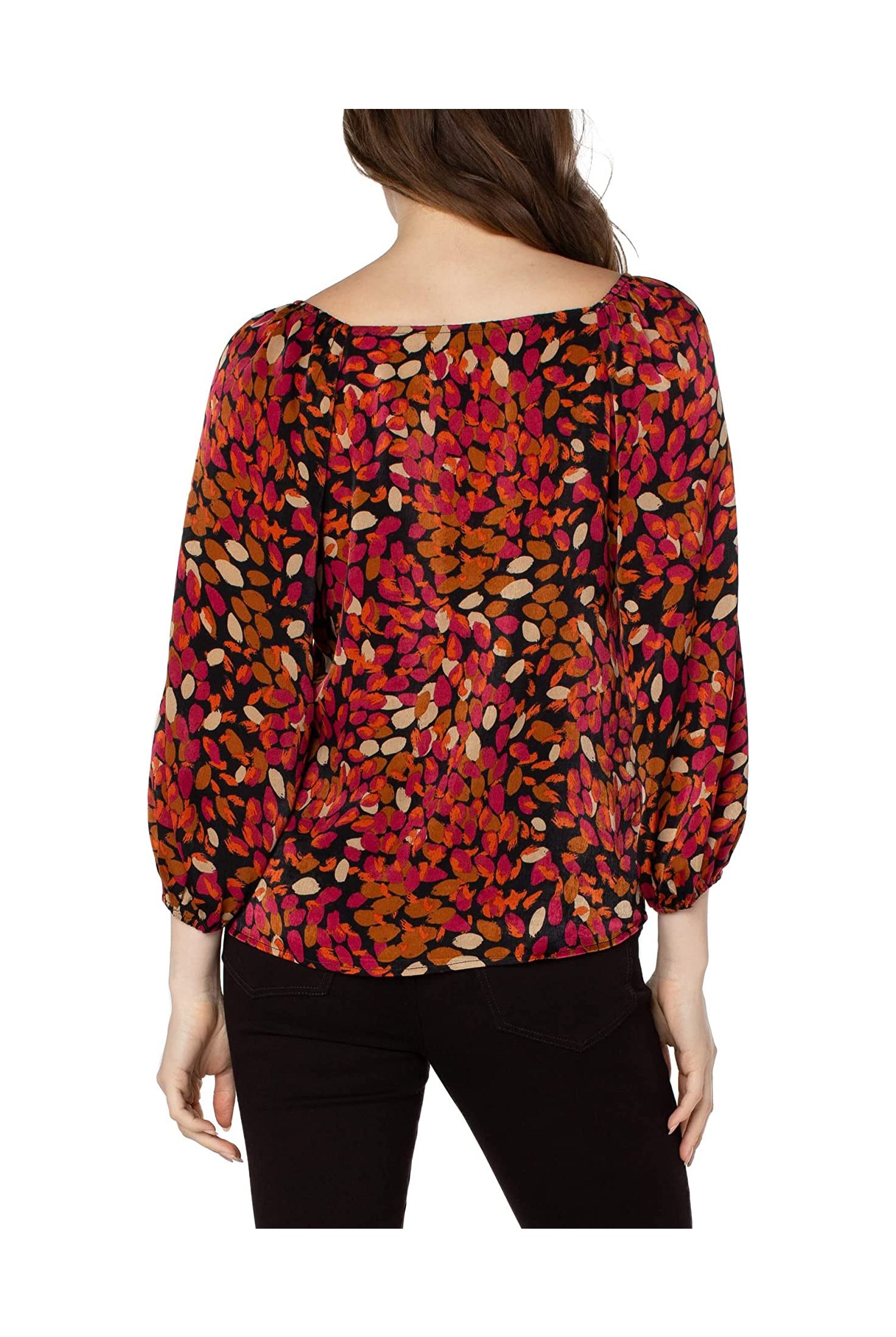 Liverpool Three Fourth Puff Sleeve Square Neck Woven Top In Autumn Petals-Tops-Liverpool-Deja Nu Boutique, Women's Fashion Boutique in Lampasas, Texas