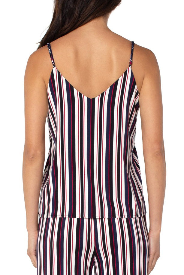 Liverpool V Neck Woven Camisole In Navy And Red Lollipop Bold Stripe-Tops-Liverpool-Deja Nu Boutique, Women's Fashion Boutique in Lampasas, Texas