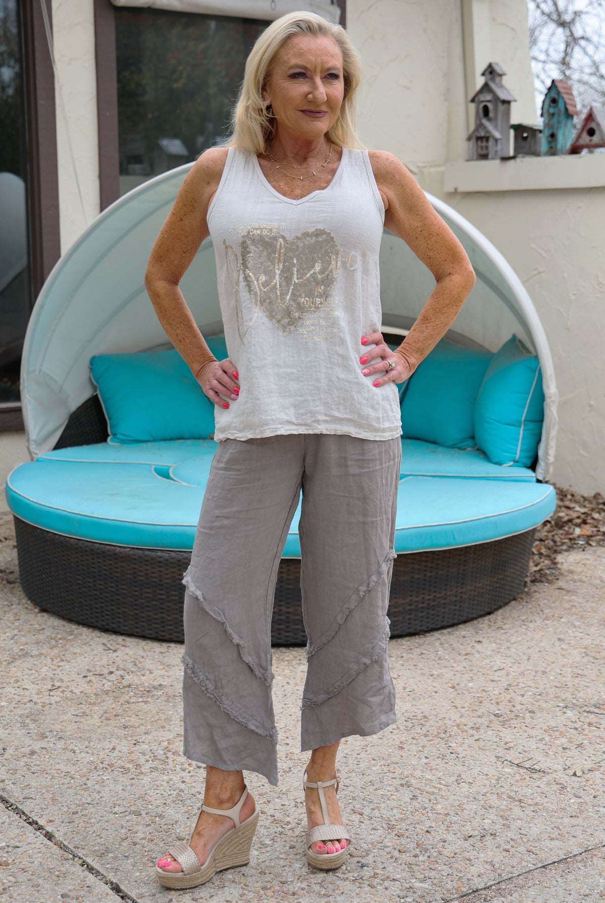 Look Mode Sequin Heart "Believe" Tank Top In Taupe-Camis/Tanks-Look Mode-Deja Nu Boutique, Women's Fashion Boutique in Lampasas, Texas