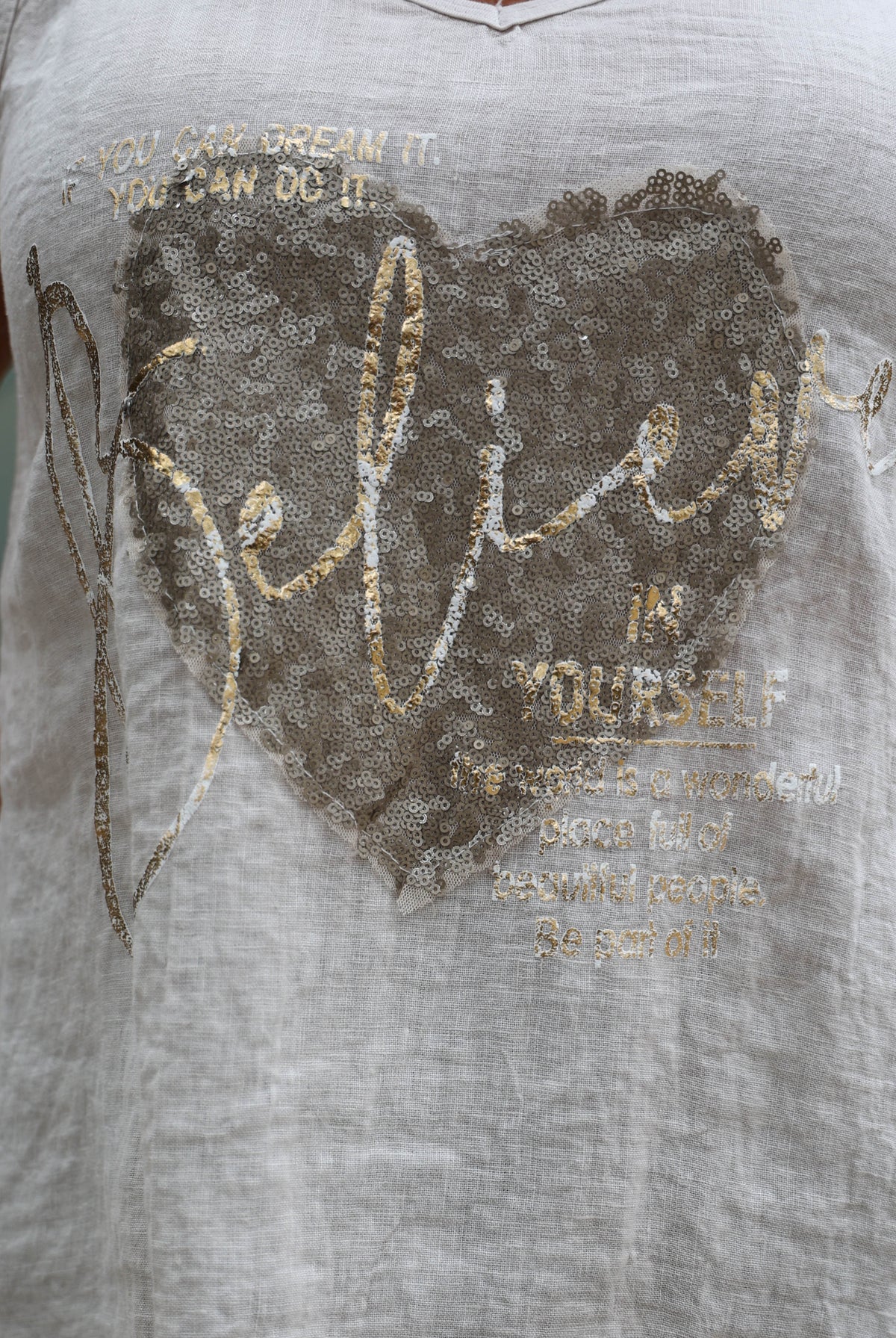 Look Mode Sequin Heart "Believe" Tank Top In Taupe-Camis/Tanks-Look Mode-Deja Nu Boutique, Women's Fashion Boutique in Lampasas, Texas