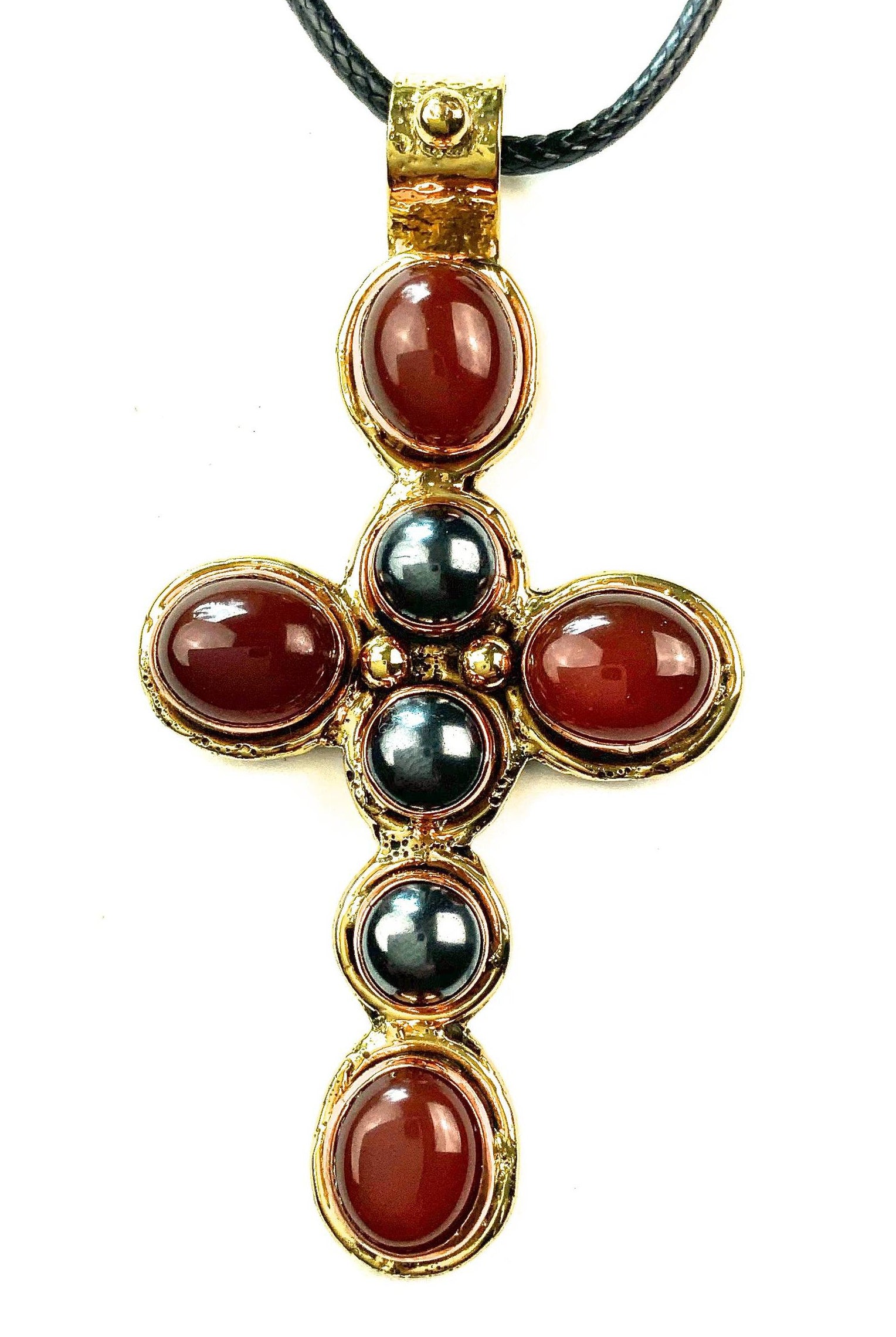 Lost And Found Carnelian Hematite Cross Necklace-Necklaces-Lost And Found-Deja Nu Boutique, Women's Fashion Boutique in Lampasas, Texas