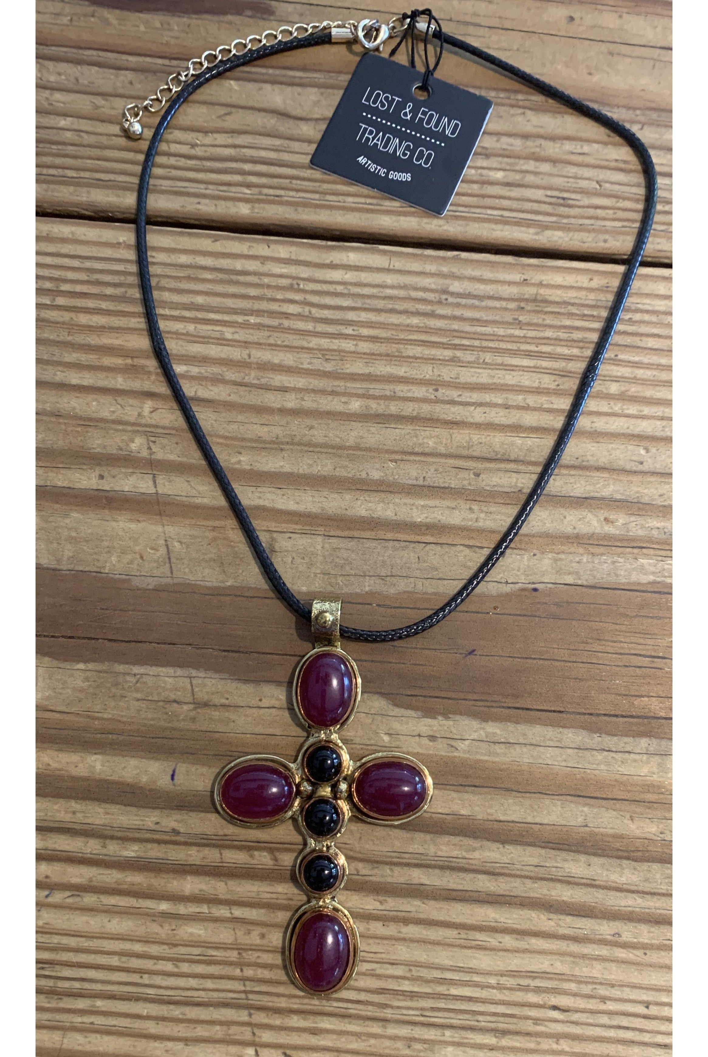 Lost And Found Fuchsia Hematite Cross Necklace-Necklaces-Lost And Found-Deja Nu Boutique, Women's Fashion Boutique in Lampasas, Texas