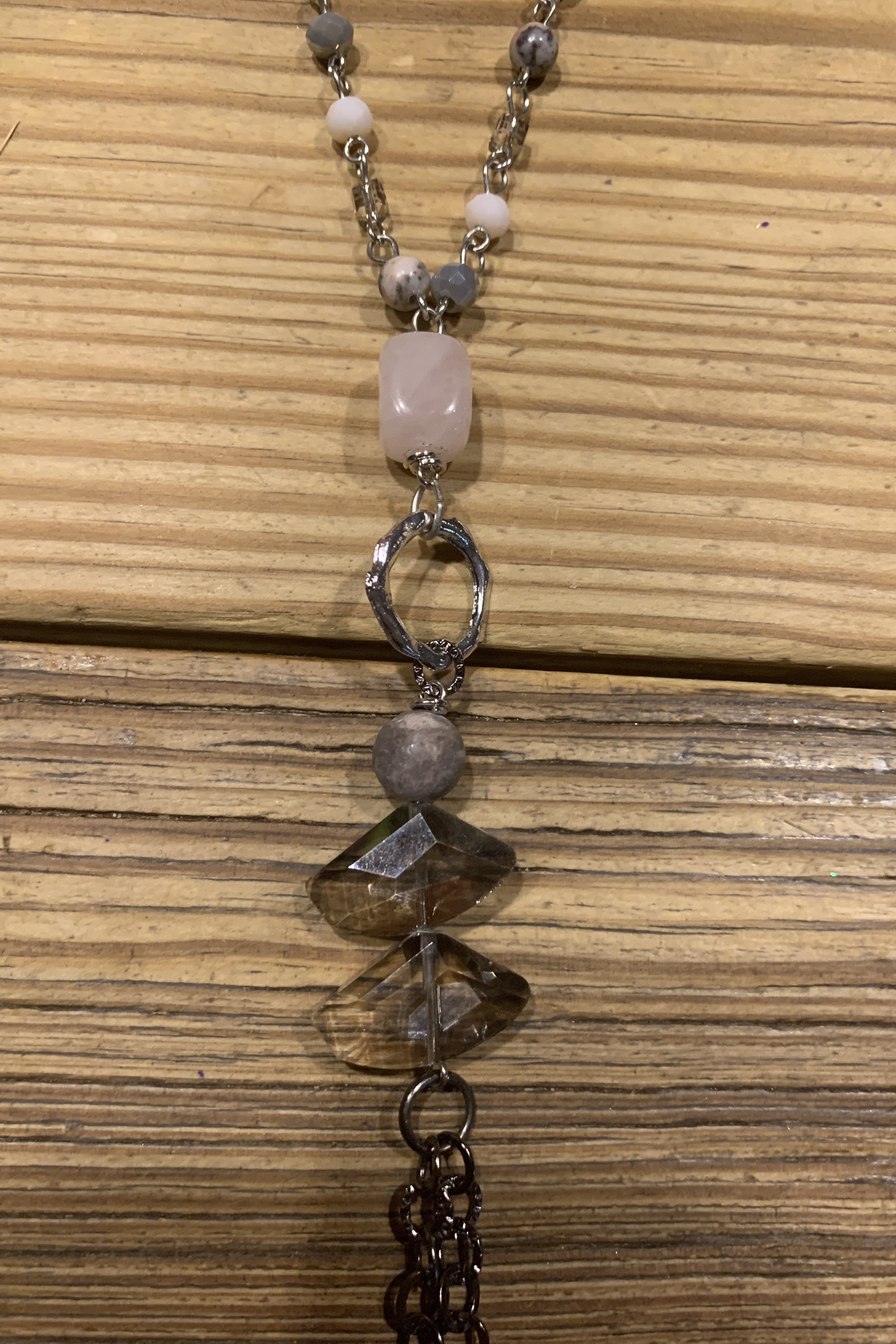 Lost And Found Long Silver Chain Necklace With Colored Beads And Long Fringe Dangle (2)-Necklaces-Lost And Found-Deja Nu Boutique, Women's Fashion Boutique in Lampasas, Texas