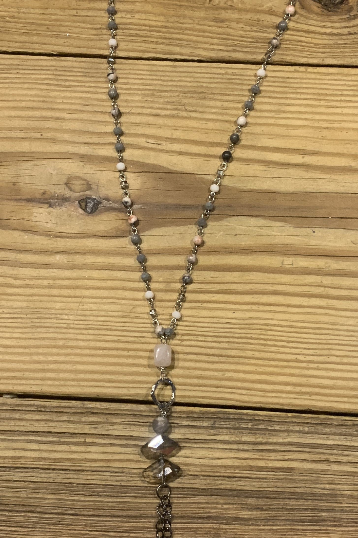 Lost And Found Long Silver Chain Necklace With Colored Beads And Long Fringe Dangle (2)-Necklaces-Lost And Found-Deja Nu Boutique, Women's Fashion Boutique in Lampasas, Texas