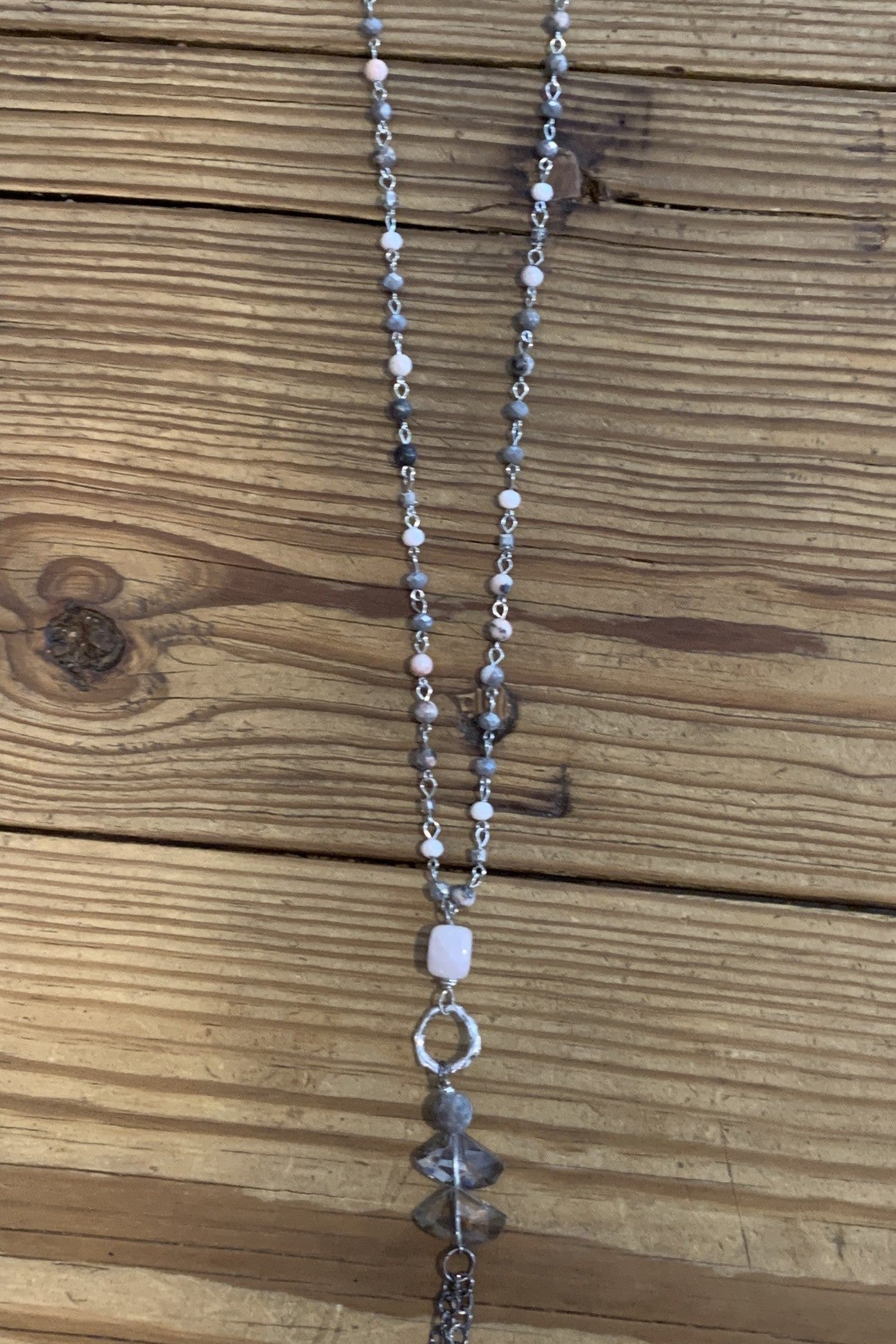 Lost And Found Long Silver Chain Necklace With Colored Beads And Long Fringe Dangle (2)-Necklaces-Lost And Found-Deja Nu Boutique, Women's Fashion Boutique in Lampasas, Texas