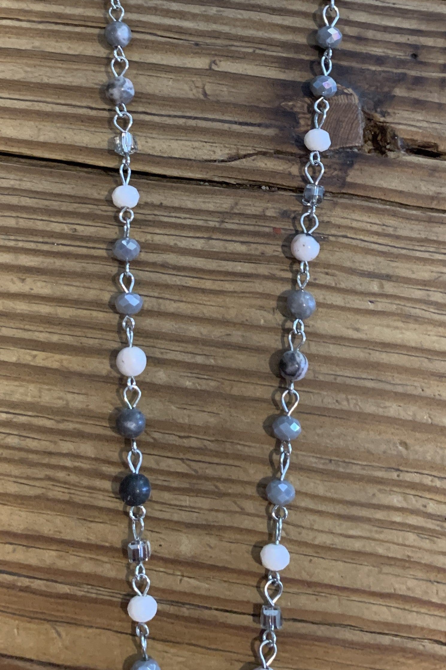 Lost And Found Long Silver Chain Necklace With Colored Beads And Long Fringe Dangle (2)-Necklaces-Lost And Found-Deja Nu Boutique, Women's Fashion Boutique in Lampasas, Texas