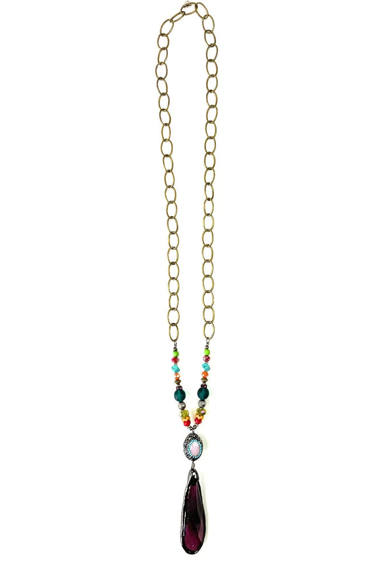 Lost And Found Love Shack Long Chain With Multi Colored Beads And Teardrop Pendant-Necklaces-Lost And Found-Deja Nu Boutique, Women's Fashion Boutique in Lampasas, Texas