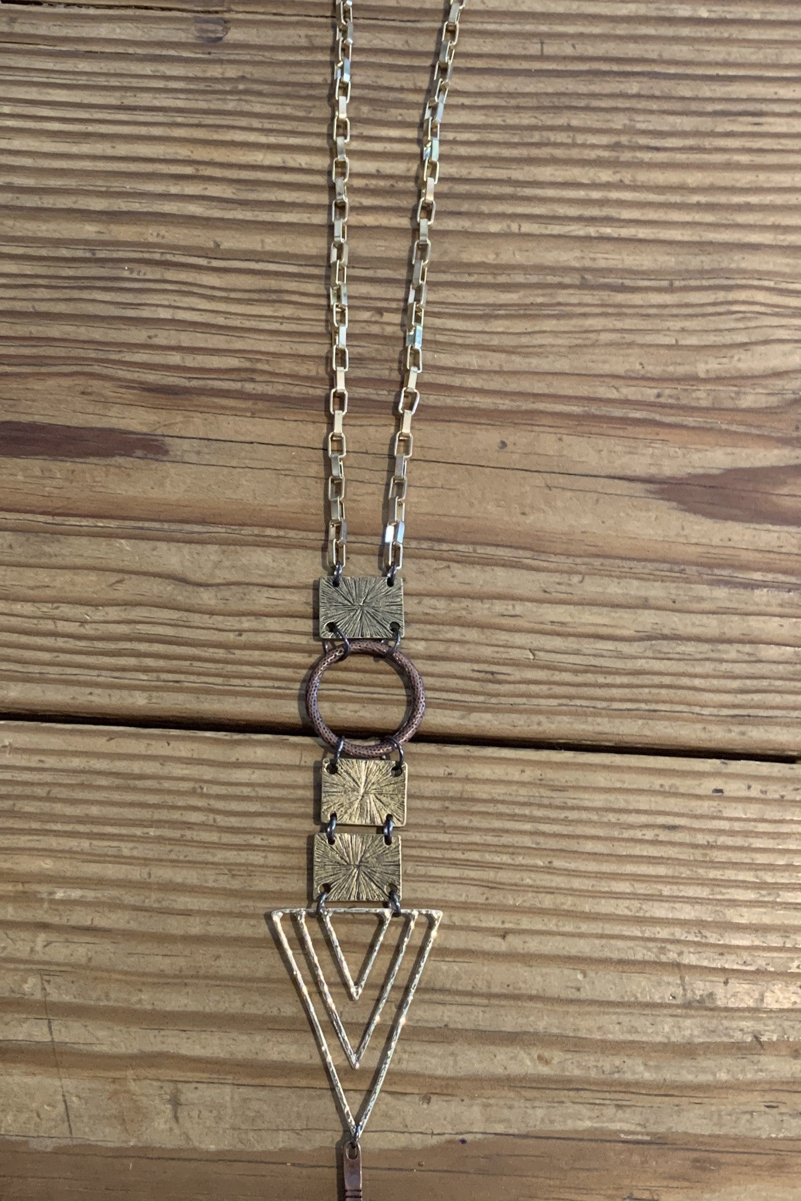 Lost And Found Mixed Metal Necklace With Geometric Shapes-Necklaces-Lost And Found-Deja Nu Boutique, Women's Fashion Boutique in Lampasas, Texas