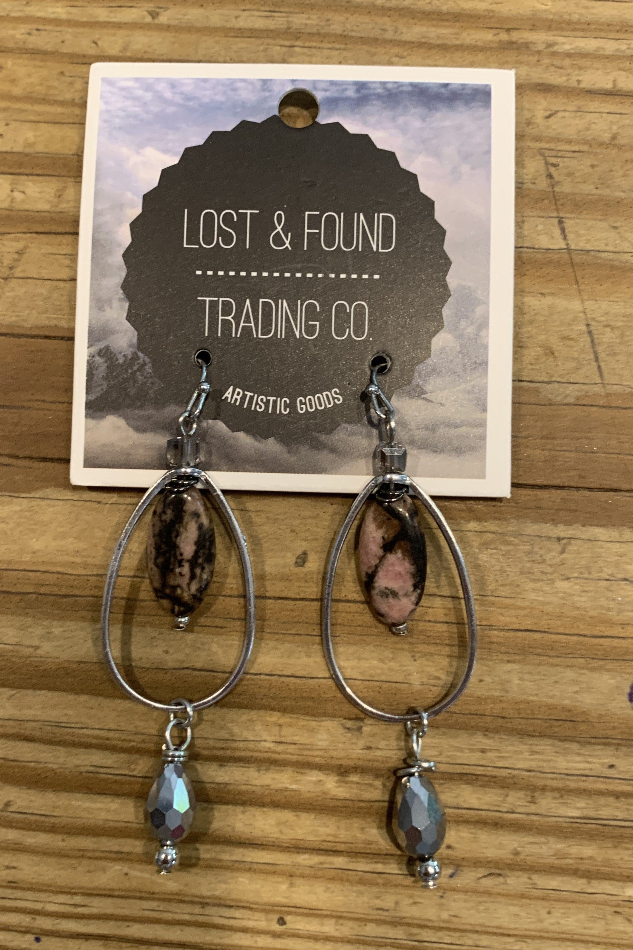 Lost And Found Silver Oblong Earring With Center Pink Natural Stone-Earrings-Lost And Found-Deja Nu Boutique, Women's Fashion Boutique in Lampasas, Texas