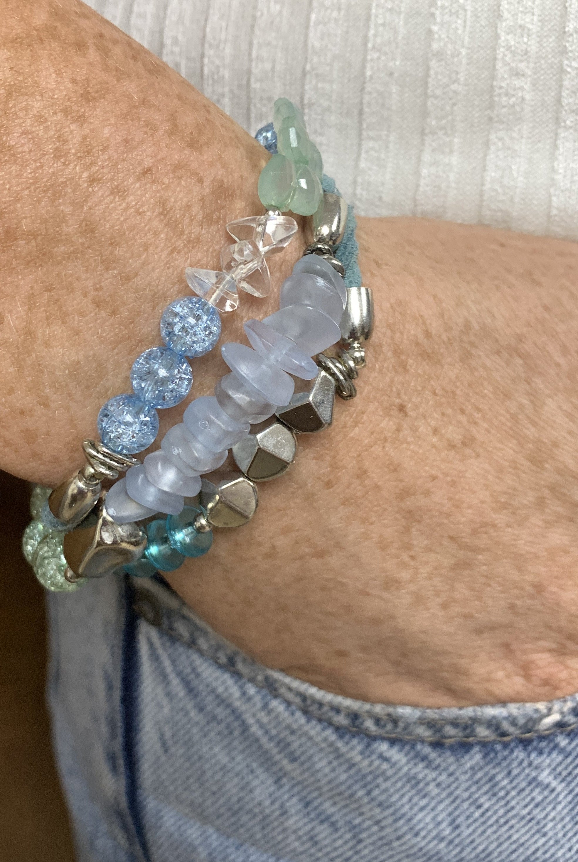 Lost And Found Three Strand Blue And Silver Bracelet Set-Bracelets-Lost And Found-Deja Nu Boutique, Women's Fashion Boutique in Lampasas, Texas