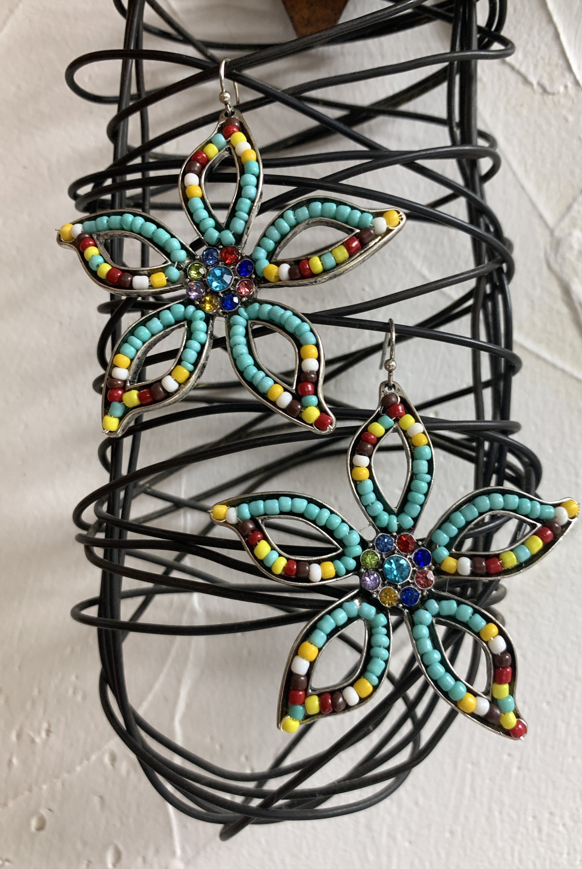 Lost And Found Turquoise Seed Beed Flower Earrings-Earrings-Lost And Found-Deja Nu Boutique, Women's Fashion Boutique in Lampasas, Texas