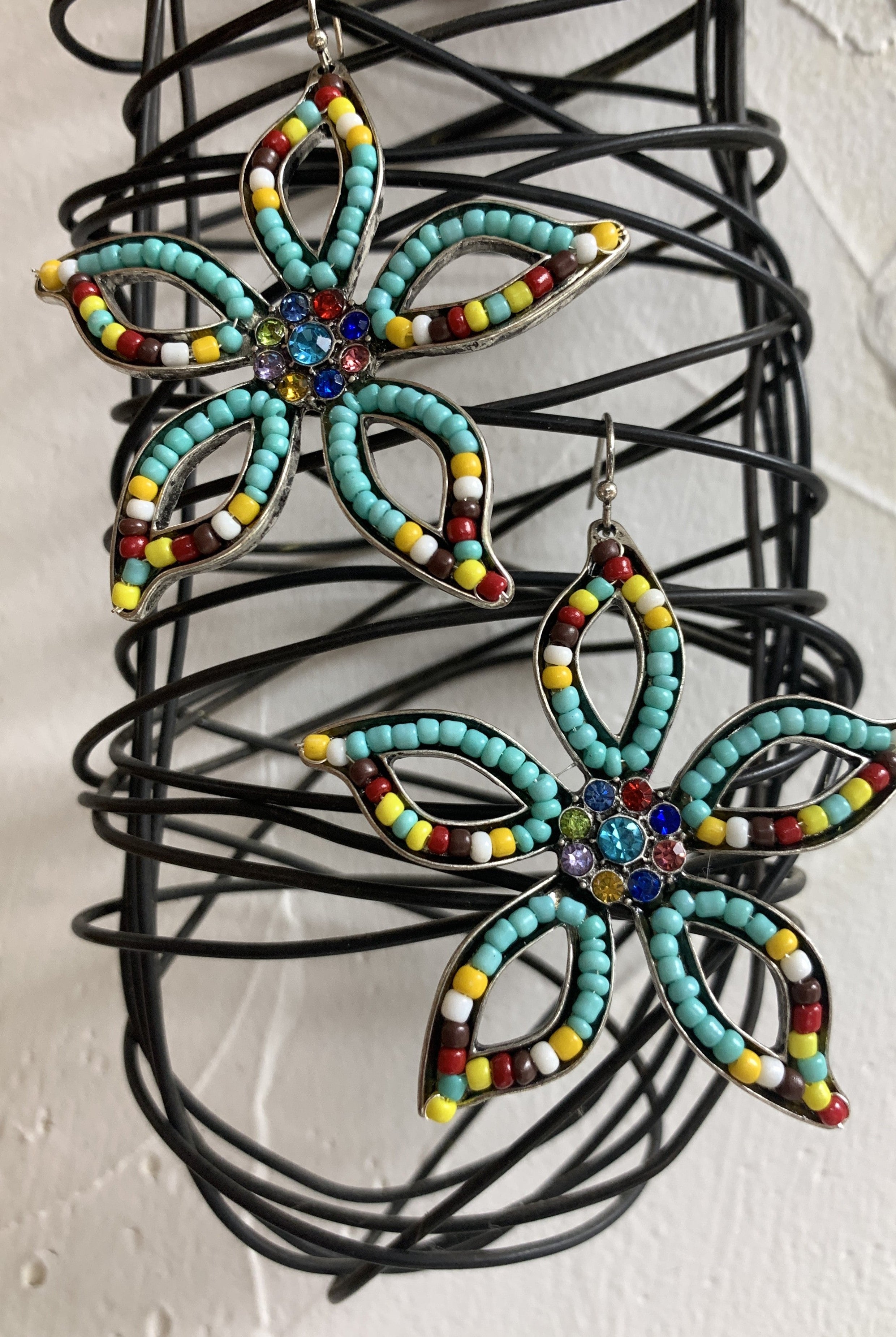 Lost And Found Turquoise Seed Beed Flower Earrings-Earrings-Lost And Found-Deja Nu Boutique, Women's Fashion Boutique in Lampasas, Texas