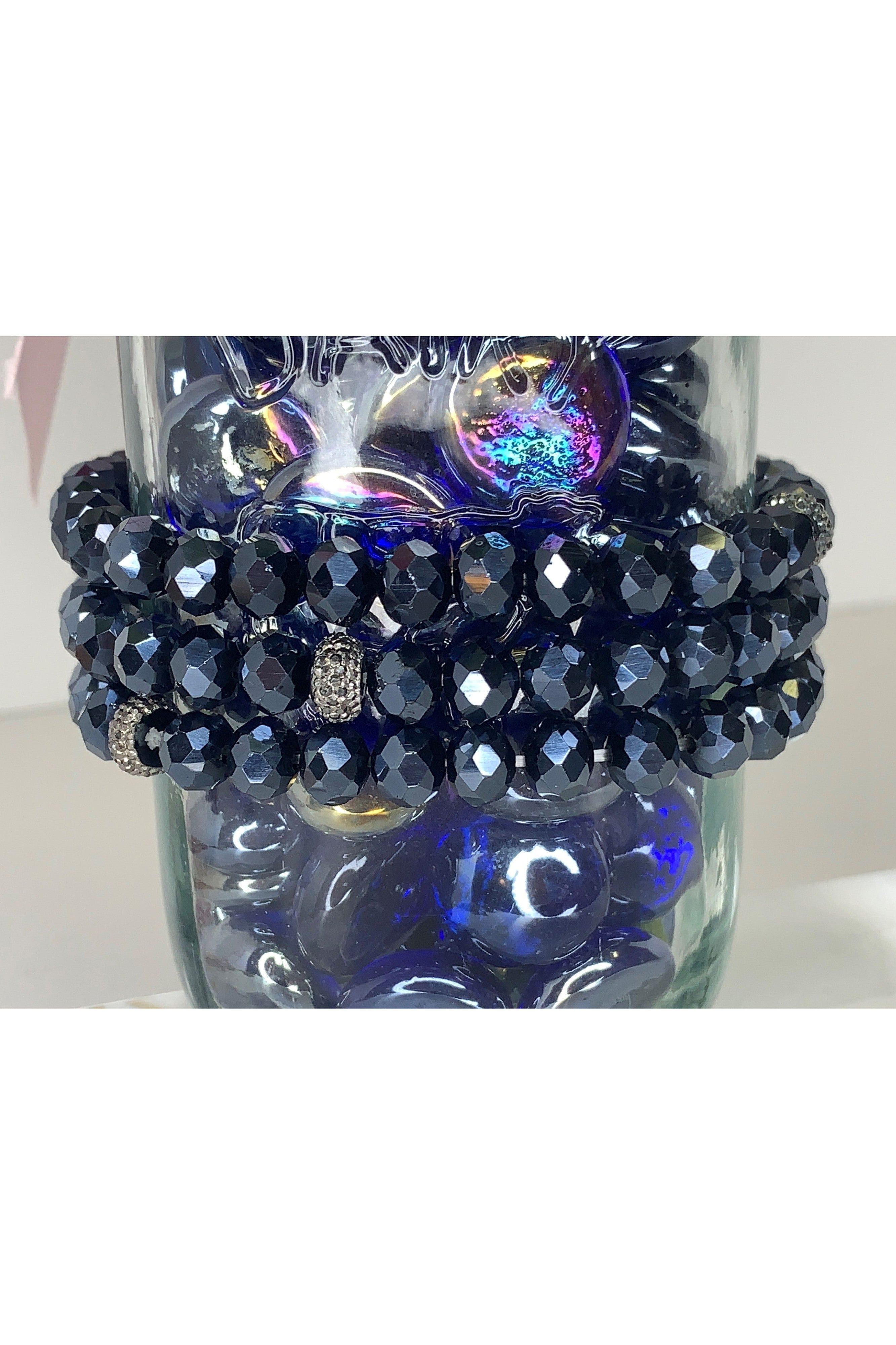 Lost And found Navy Crystal And Rhinestone Stretch Bracelet-Bracelets-Lost And Found-Deja Nu Boutique, Women's Fashion Boutique in Lampasas, Texas