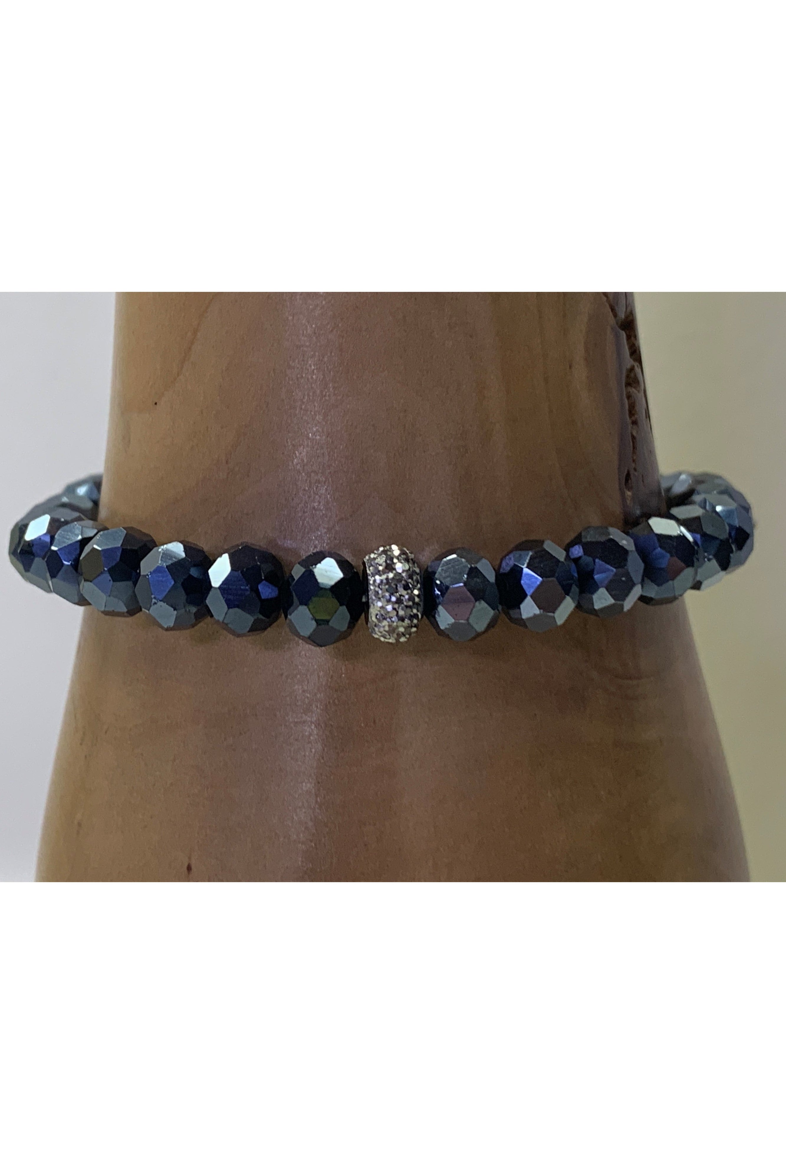 Lost And found Navy Crystal And Rhinestone Stretch Bracelet-Bracelets-Lost And Found-Deja Nu Boutique, Women's Fashion Boutique in Lampasas, Texas