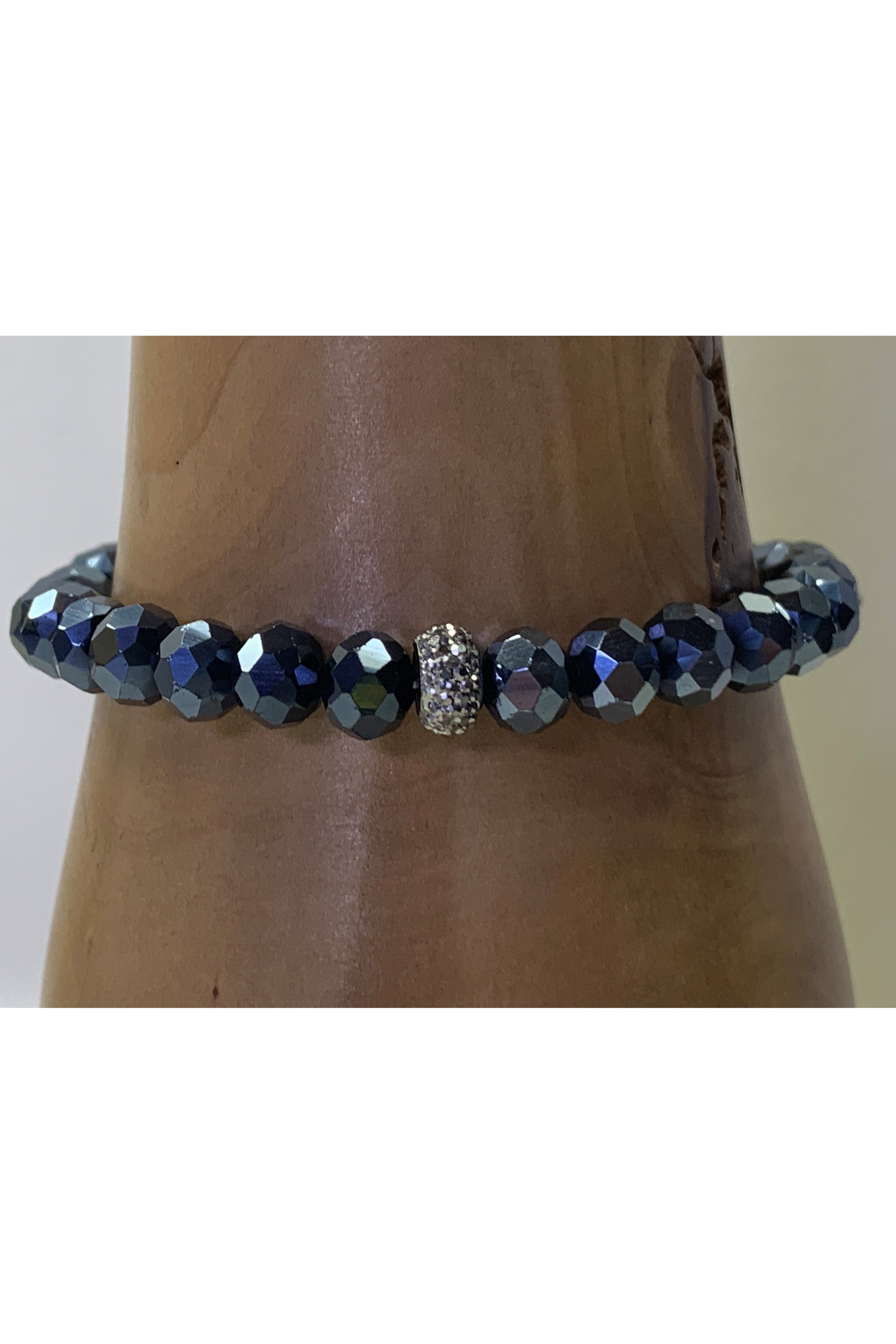 Lost And found Navy Crystal And Rhinestone Stretch Bracelet-Bracelets-Lost And Found-Deja Nu Boutique, Women's Fashion Boutique in Lampasas, Texas