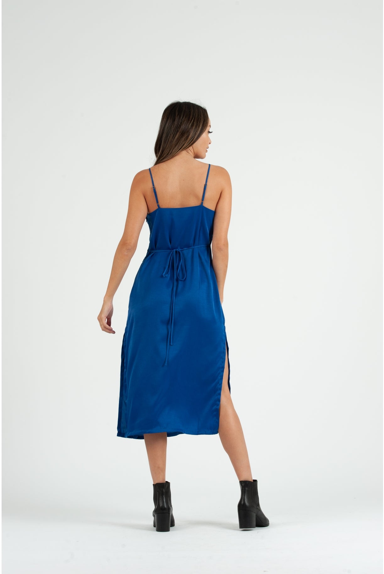Lucca Couture Sierra Satin Back Tie Dress Royal Blue-Dresses-Lucca Couture-Deja Nu Boutique, Women's Fashion Boutique in Lampasas, Texas