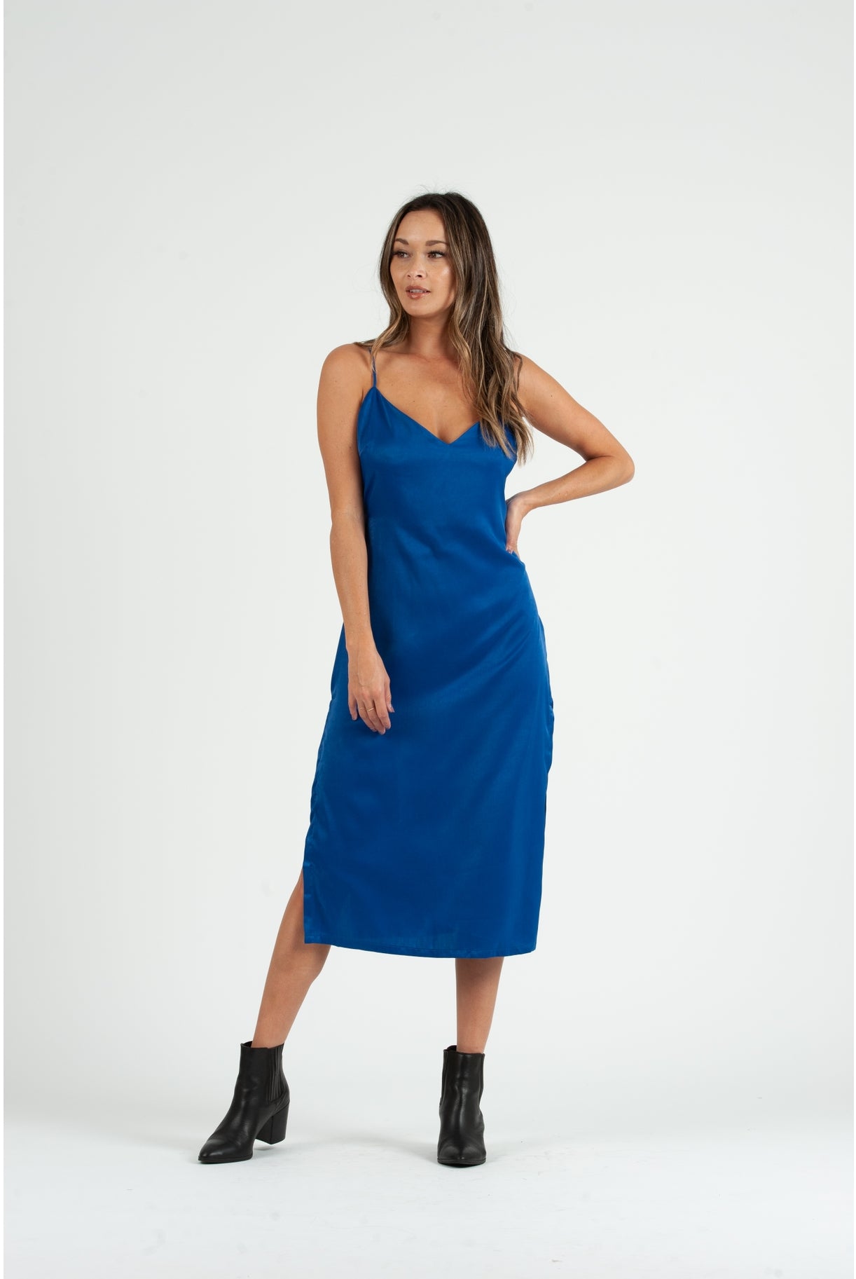Lucca Couture Sierra Satin Back Tie Dress Royal Blue-Dresses-Lucca Couture-Deja Nu Boutique, Women's Fashion Boutique in Lampasas, Texas