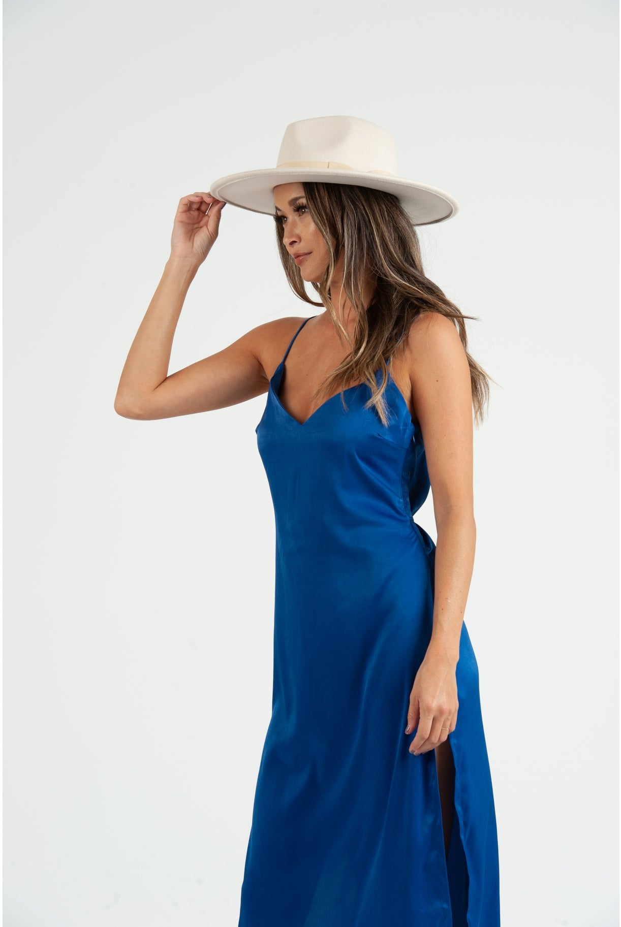 Lucca Couture Sierra Satin Back Tie Dress Royal Blue-Dresses-Lucca Couture-Deja Nu Boutique, Women's Fashion Boutique in Lampasas, Texas