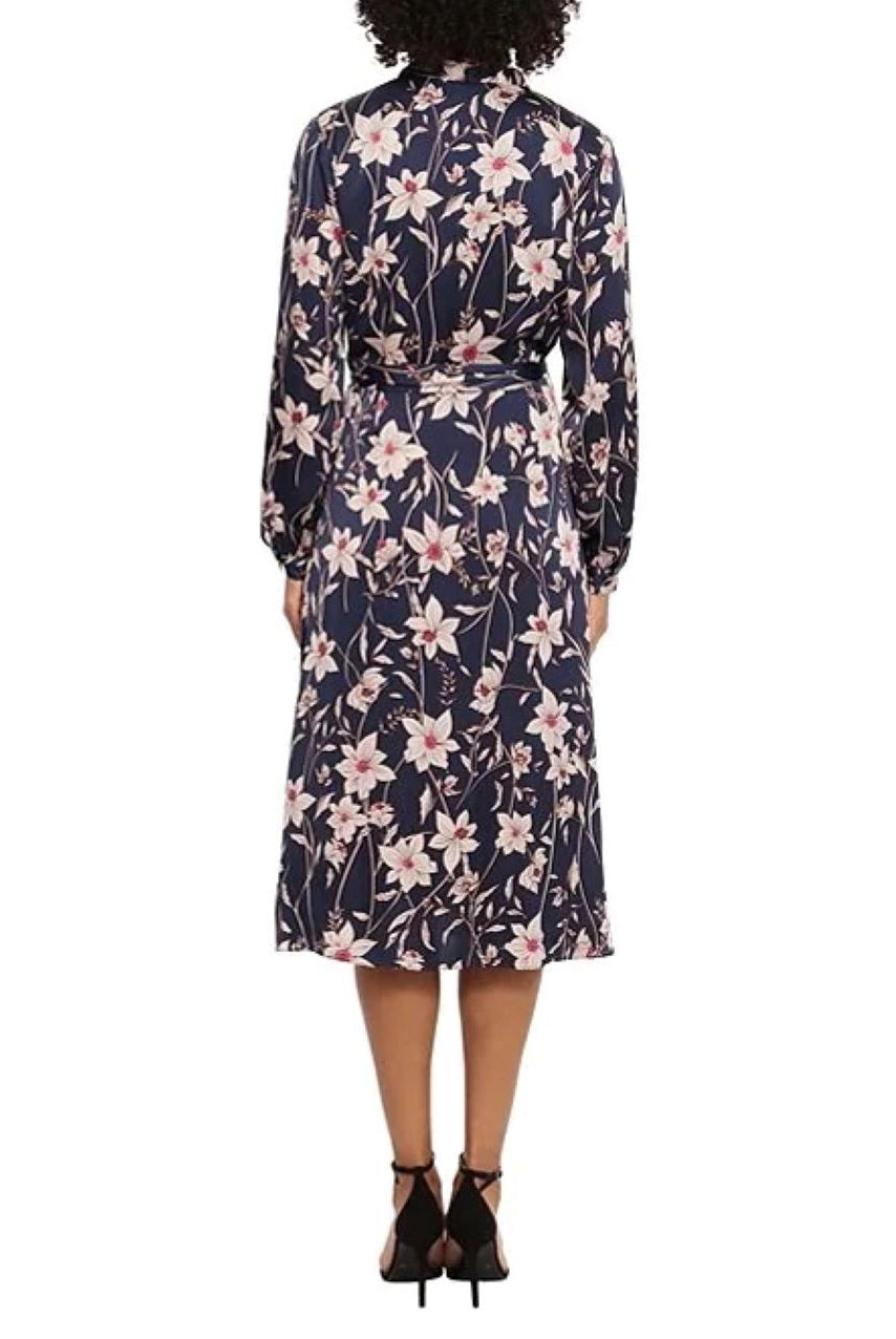 Maggy London Navy Floral Long Sleeve Wrap Midi Dress-Midi Dresses-Maggy London-Deja Nu Boutique, Women's Fashion Boutique in Lampasas, Texas
