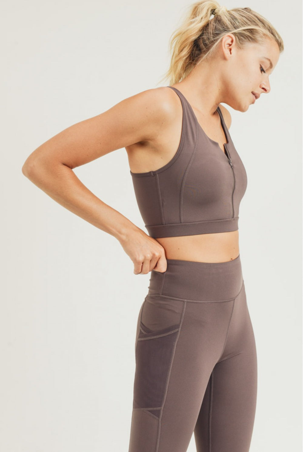 Mono B Peppercorn Zip Up Racerback Sports Bra-Bra/Bralette-Mono B-Deja Nu Boutique, Women's Fashion Boutique in Lampasas, Texas