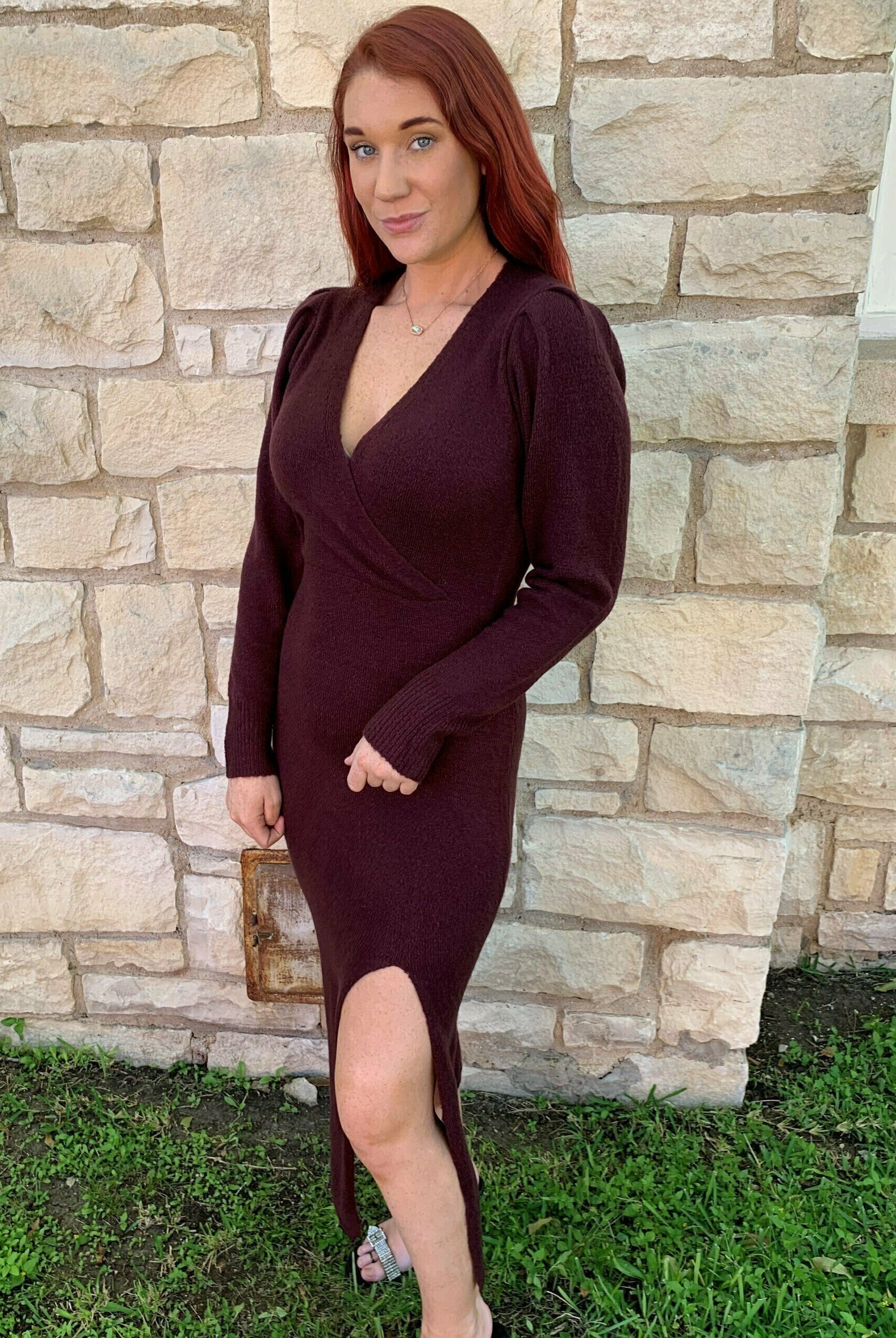 Moodie Plum Sweater Dress-Dresses-Moodie-Deja Nu Boutique, Women's Fashion Boutique in Lampasas, Texas