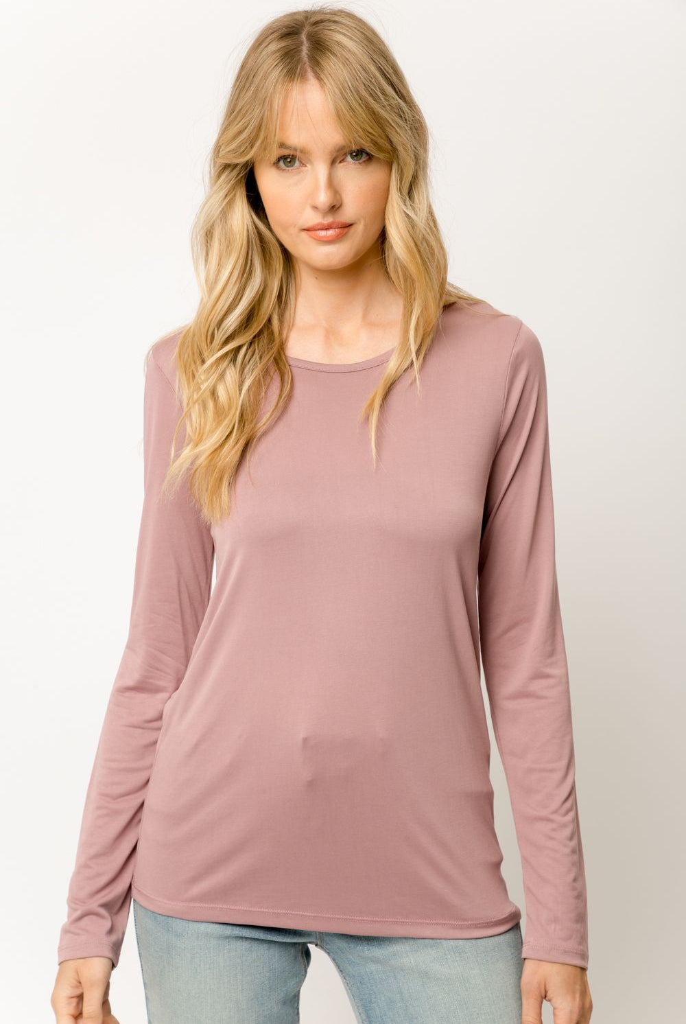 Mystree Cupro Modal Slim Top In Mauve-Tops-Mystree-Deja Nu Boutique, Women's Fashion Boutique in Lampasas, Texas