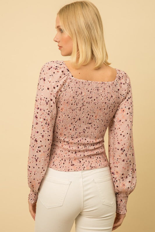 Mystree Mauve Smocked Balloon Sleeve Blouse-Tops-Mystree-Deja Nu Boutique, Women's Fashion Boutique in Lampasas, Texas