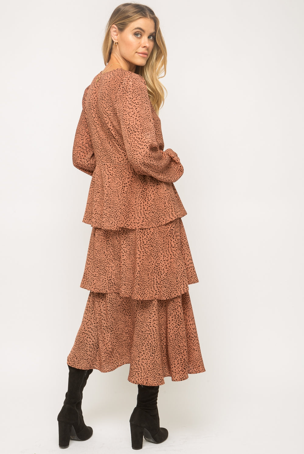 Mystree Semi Sheer Lurex Tier Leopard Print Midi Dress-Midi Dresses-Mystree-Deja Nu Boutique, Women's Fashion Boutique in Lampasas, Texas