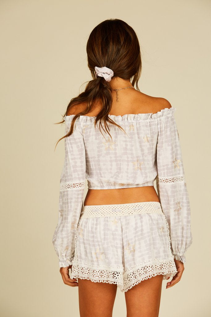 Ocean Drive Grey Crochet Tie Dye Gold Star Short-Bottoms-Ocean Drive-Deja Nu Boutique, Women's Fashion Boutique in Lampasas, Texas