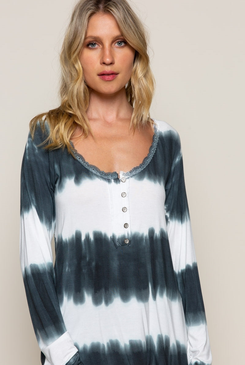 POL Dip Dyed Indigo And White Long Sleeve Tee-Tops-POL-Deja Nu Boutique, Women's Fashion Boutique in Lampasas, Texas