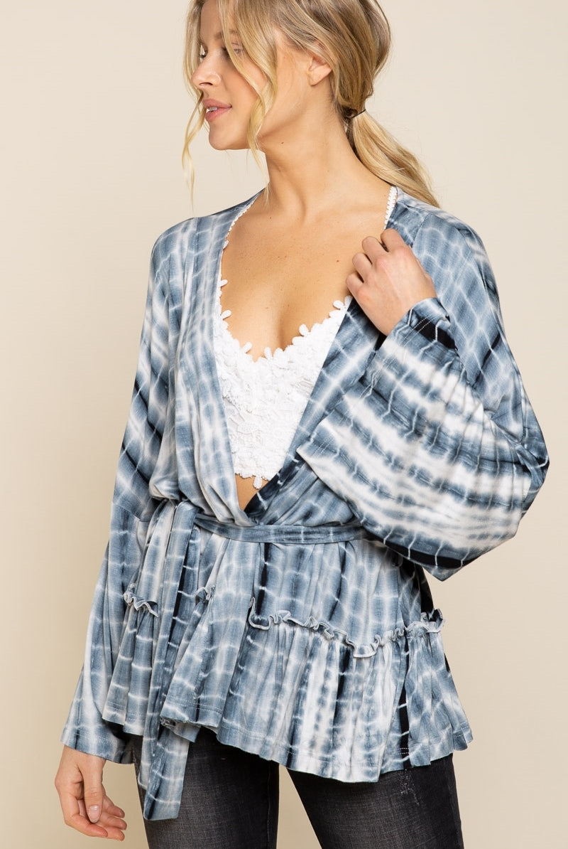 POL Ocean Grey Tie Dye Cardigan-Cardigans & Kimonos-POL-Deja Nu Boutique, Women's Fashion Boutique in Lampasas, Texas