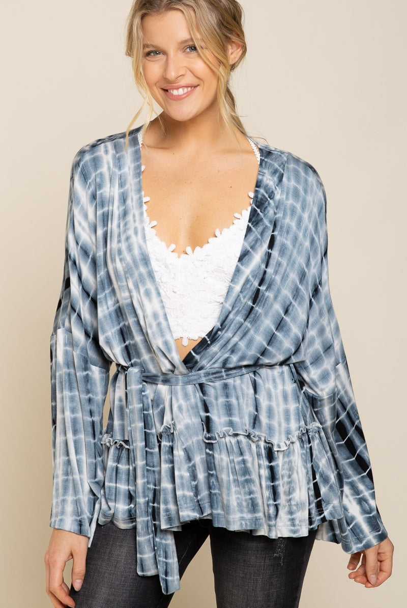 POL Ocean Grey Tie Dye Cardigan-Cardigans & Kimonos-POL-Deja Nu Boutique, Women's Fashion Boutique in Lampasas, Texas