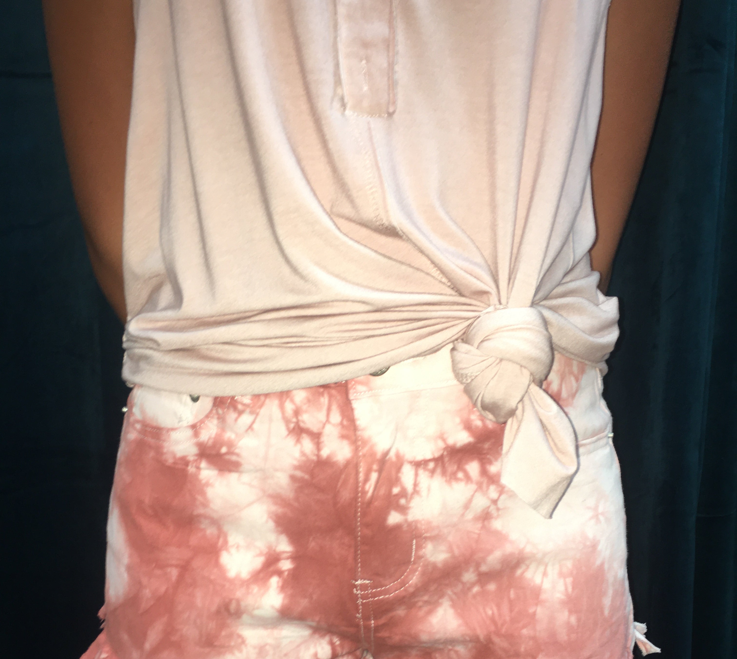 POL Rose And Taupe Tie Dye Fringe Shorts-Bottoms-POL-Deja Nu Boutique, Women's Fashion Boutique in Lampasas, Texas