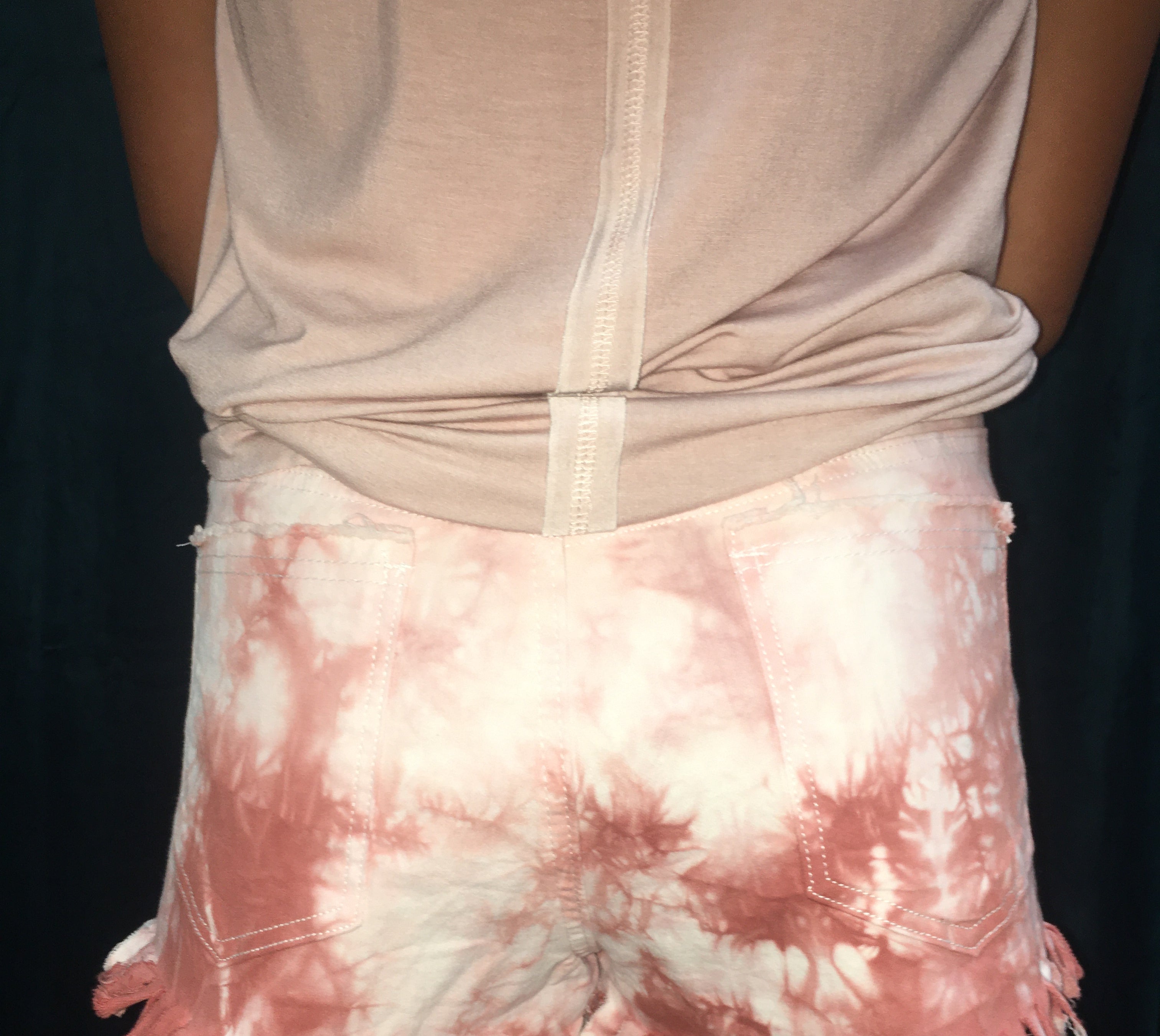 POL Rose And Taupe Tie Dye Fringe Shorts-Bottoms-POL-Deja Nu Boutique, Women's Fashion Boutique in Lampasas, Texas