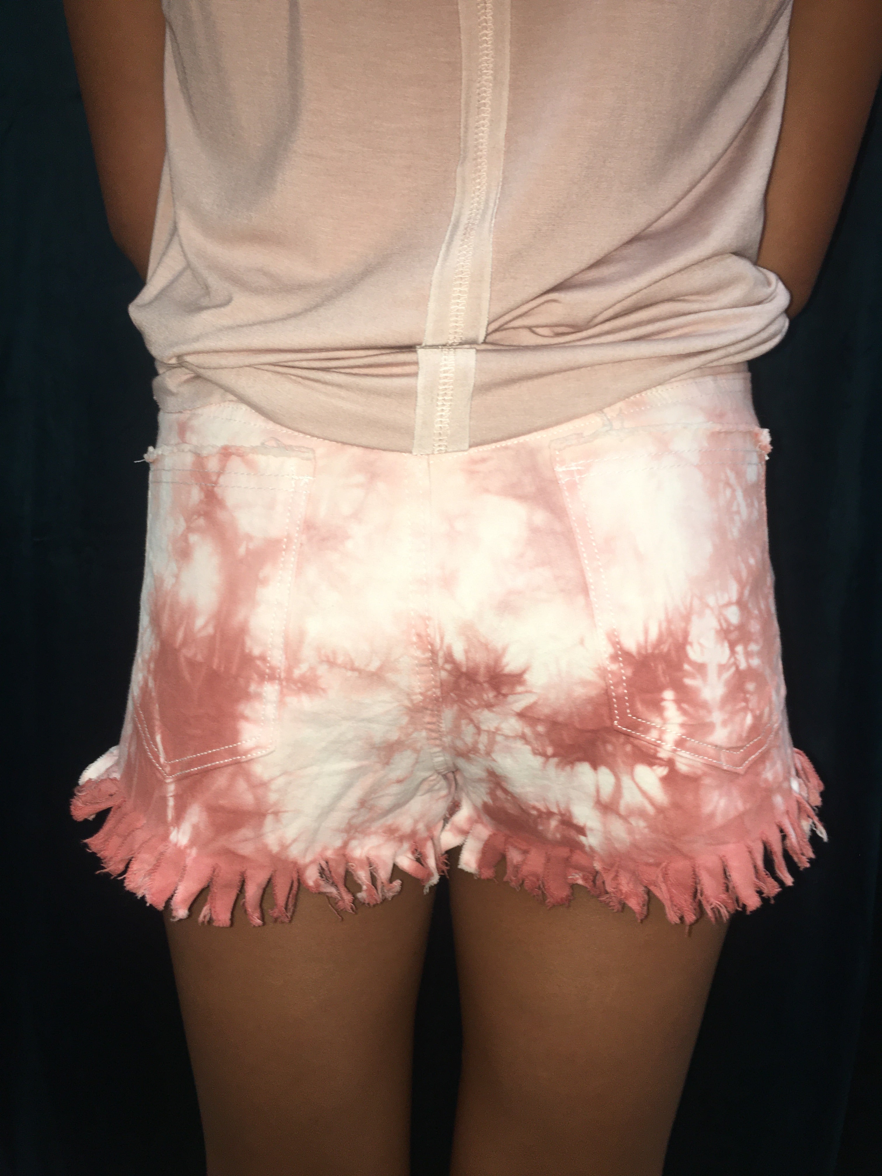 POL Rose And Taupe Tie Dye Fringe Shorts-Bottoms-POL-Deja Nu Boutique, Women's Fashion Boutique in Lampasas, Texas
